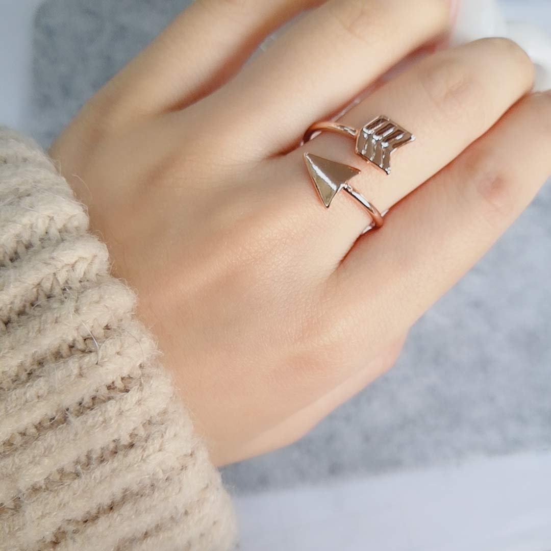 NOUMANDA Adjustable Gold Silver & Rose Gold Plated Arrow Rings for Women - Dainty Minimalist Stackable Jewelry for Everyday Wear, Gifts & Special Occasions