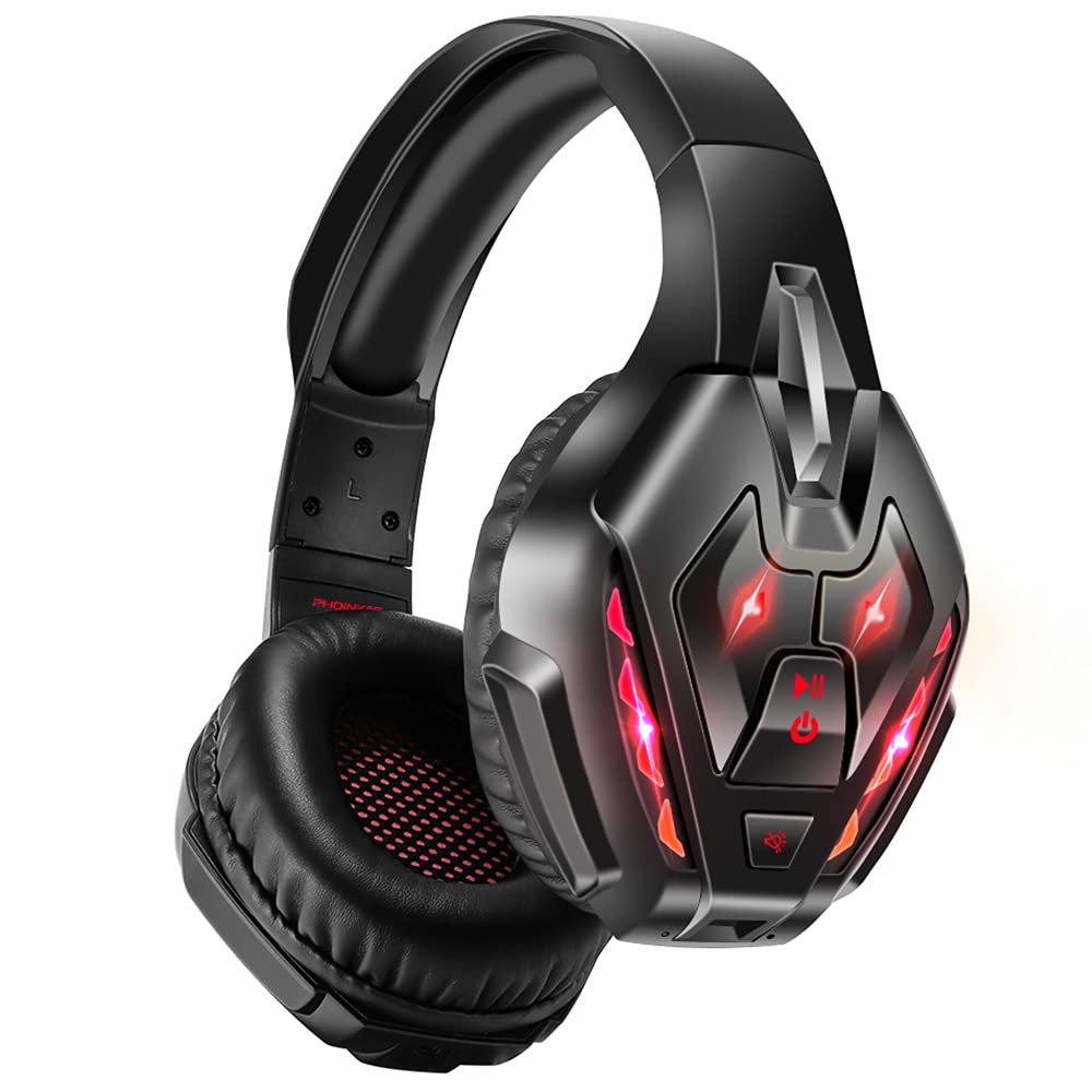 PHOINIKAS PS5 Gaming Headset - Wireless Bluetooth 5.3 Headphones with Stereo Sound & Detachable Mic for PS4, PS5, PC, Nintendo Switch, Xbox One, Laptop, Phone & Tablet - 40H Playtime (Red) | Perfect for Gaming, Streaming & Online Meetings