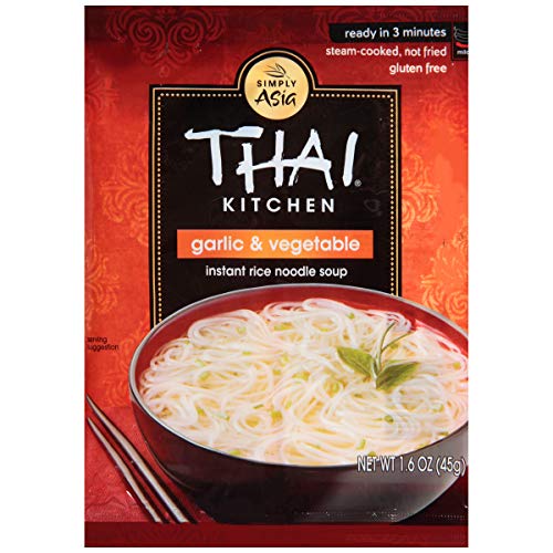 Thai Kitchen Gluten Free Garlic & Vegetable Instant Rice Noodle Soup - 12 Pack (1.6 oz Each) | Quick & Easy Asian Meal | Vegan Friendly | Perfect for Lunch, Office Meals & College Dorm Cooking