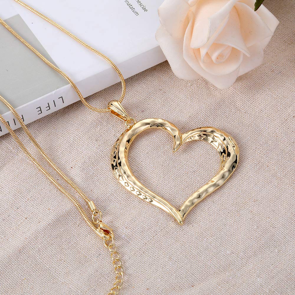 Women's Heart Pendant Necklace - Layered Bohemian Statement Jewelry with Silver & Gold Chain, Gift Box Included | Perfect for Casual Wear, Date Nights & Special Occasions