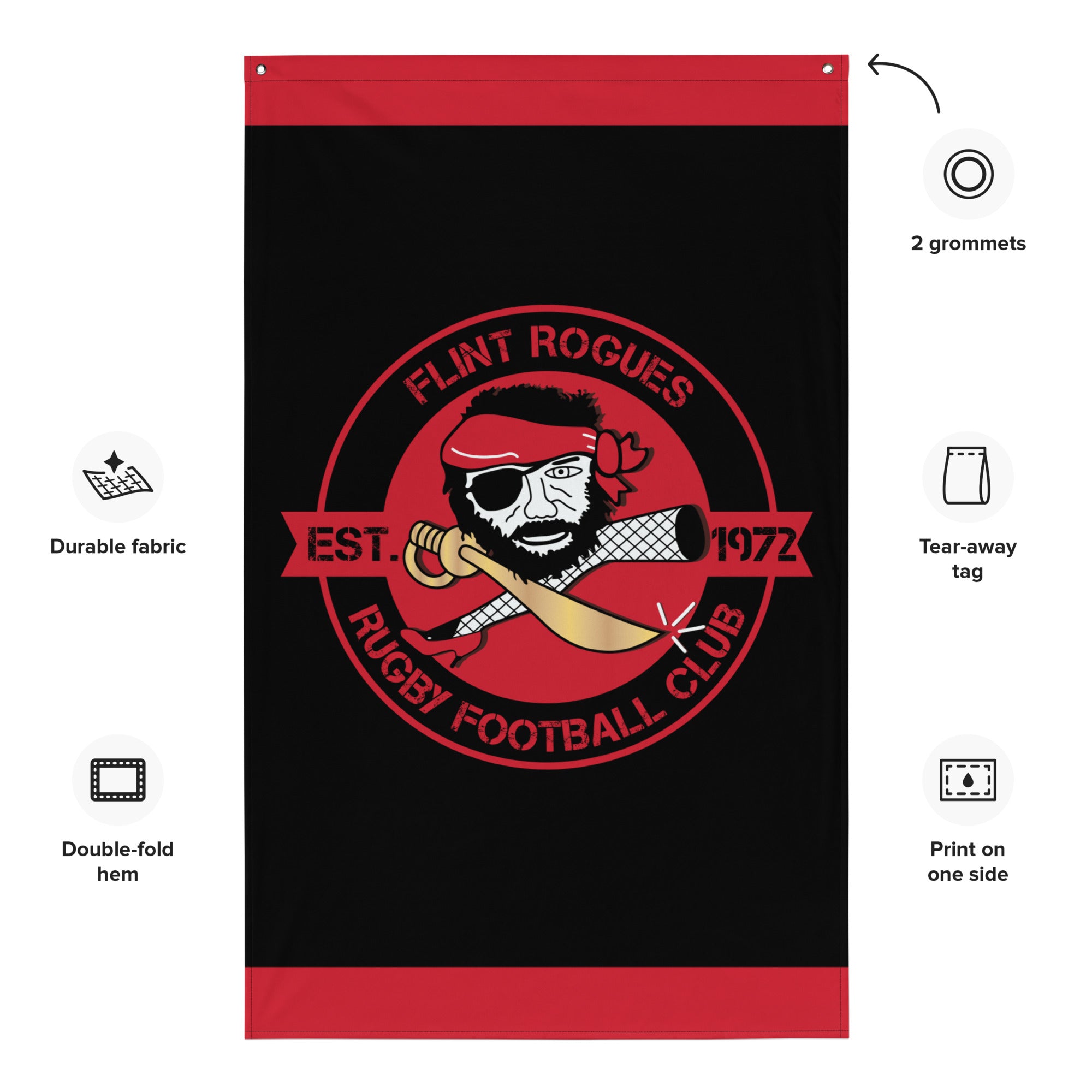 Flint Rogues RFC Wall Flag - Premium Embroidered College Football Banner for Game Room, Dorm & Man Cave Decor - Officially Licensed Team Merchandise
