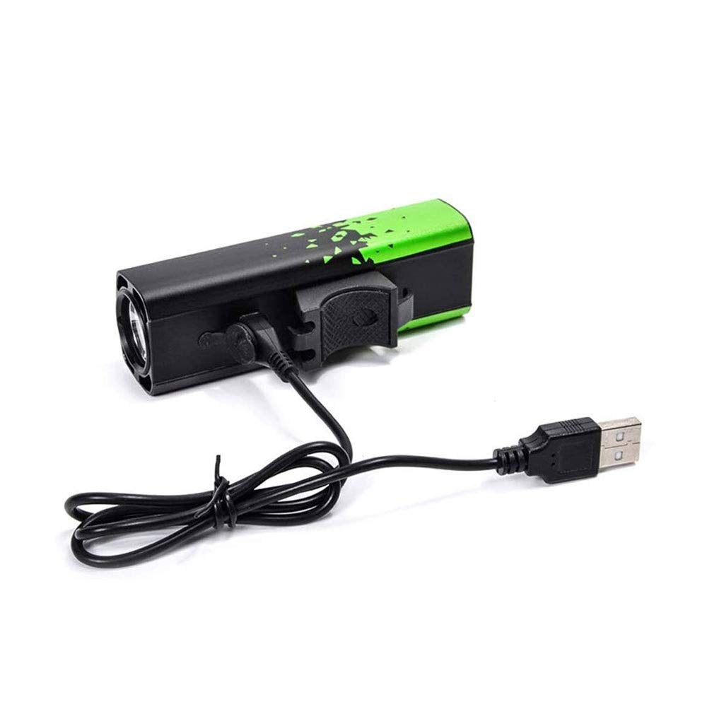 Wan Qin USB Rechargeable Waterproof Mountain Bike Light - 5 Mode LED T6 Headlight for Night Riding, Road Cycling & Commuting | Green Bike Front Light for Safety & Visibility