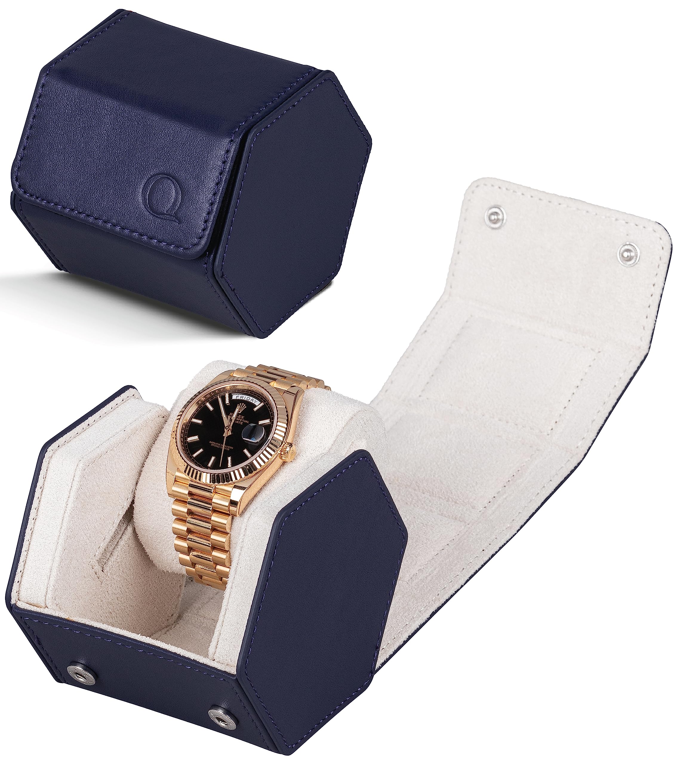 Men's Leather Watch Case - Hexagon Travel Roll for 1-2 Watches | Storage & Display