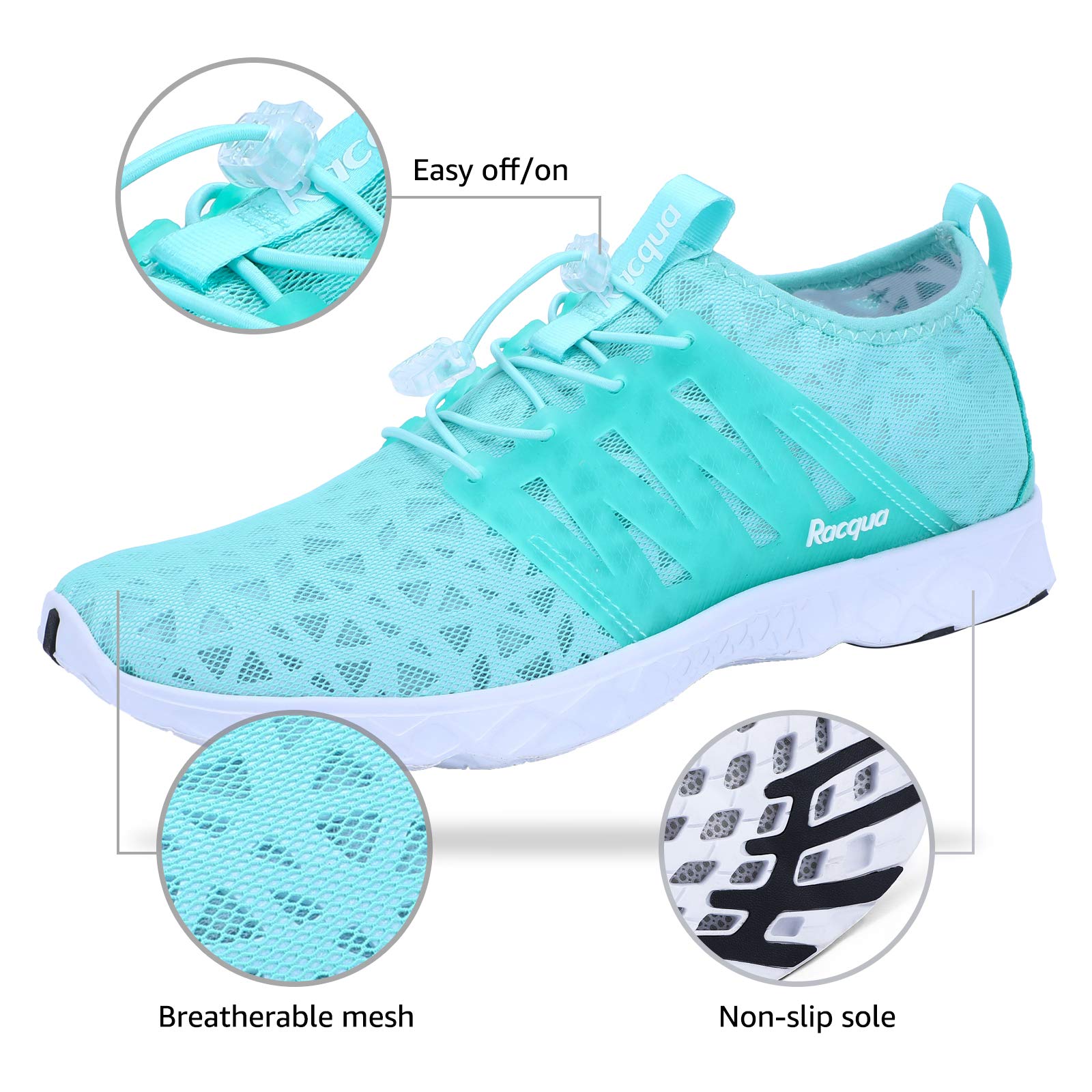 Racqua Unisex Breathable Mesh Water Shoes for Women & Men - Lightweight Quick-Dry Aqua Shoes for Swimming, Beach, Surfing, Yoga, and Water Sports