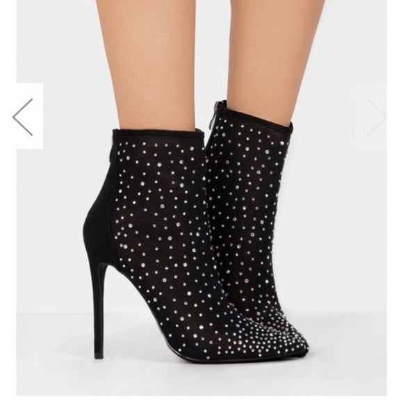 Lilian Rhinestone Pointy Toe Booties - Women's Sparkly High Heel Ankle Boots for Party, Evening & Wedding | Stylish Dress Shoes for Night Out & Special Occasions