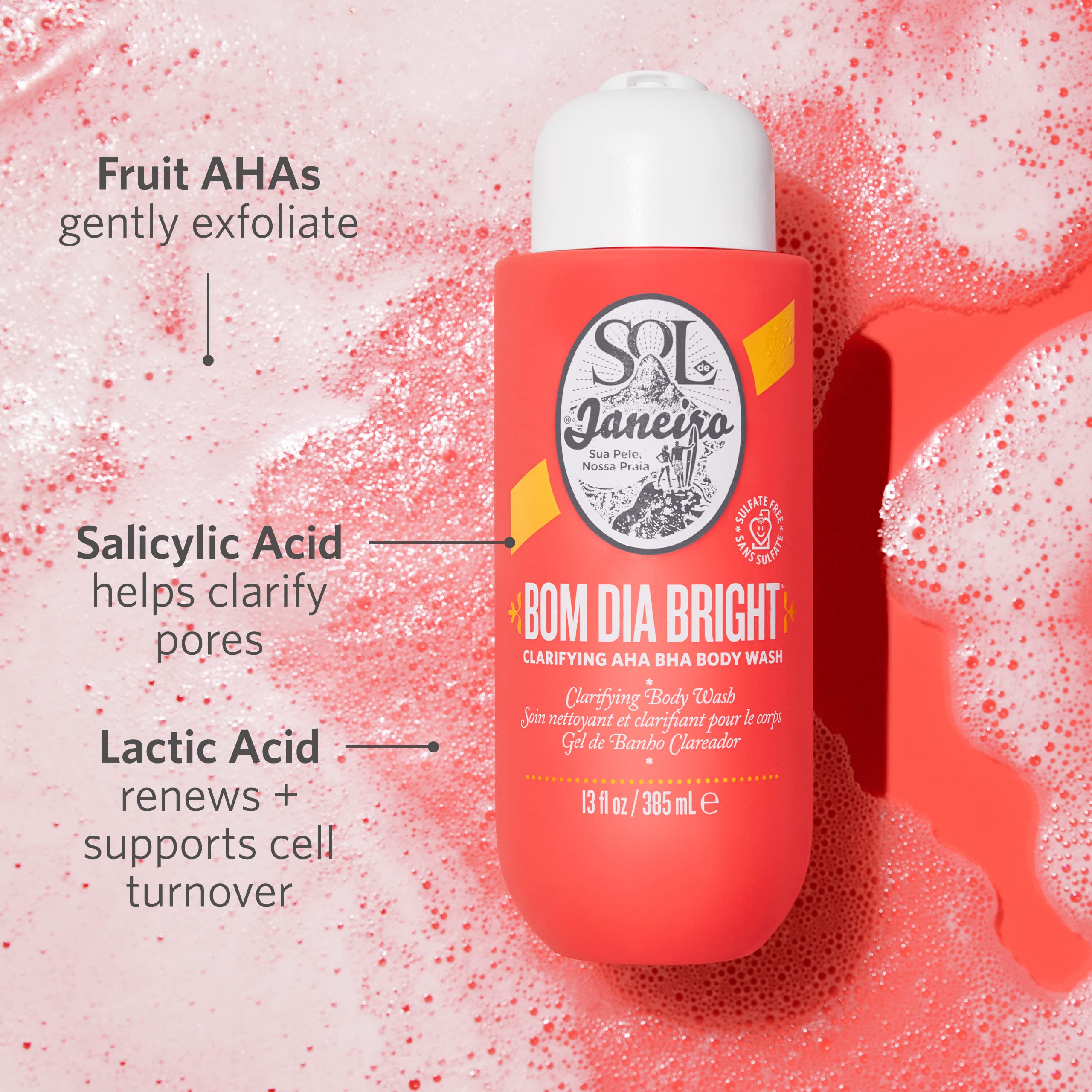 SOL DE JANEIRO Bom Dia Brightening AHA Body Scrub & Body Wash Duo - Exfoliating & Smoothing Treatment for Glowing Skin - Perfect for Shower & Spa Day Self Care Routine