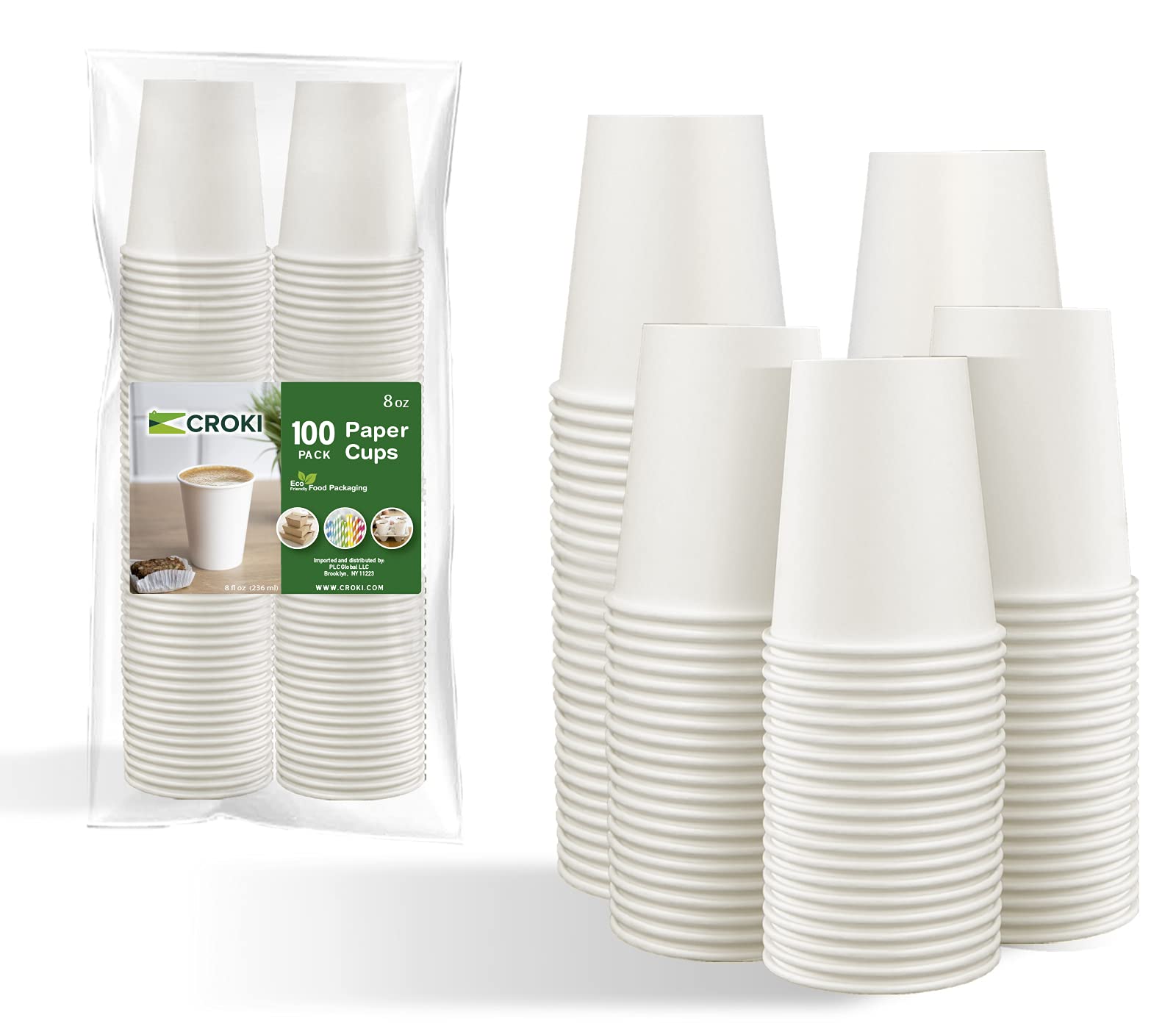 Disposable 8 oz White Paper Coffee Cups - 100 Pack | Hot & Cold Beverage Drinking Cups for Coffee, Tea, Water, Juice | Perfect for Office, Cafes, Parties & Events