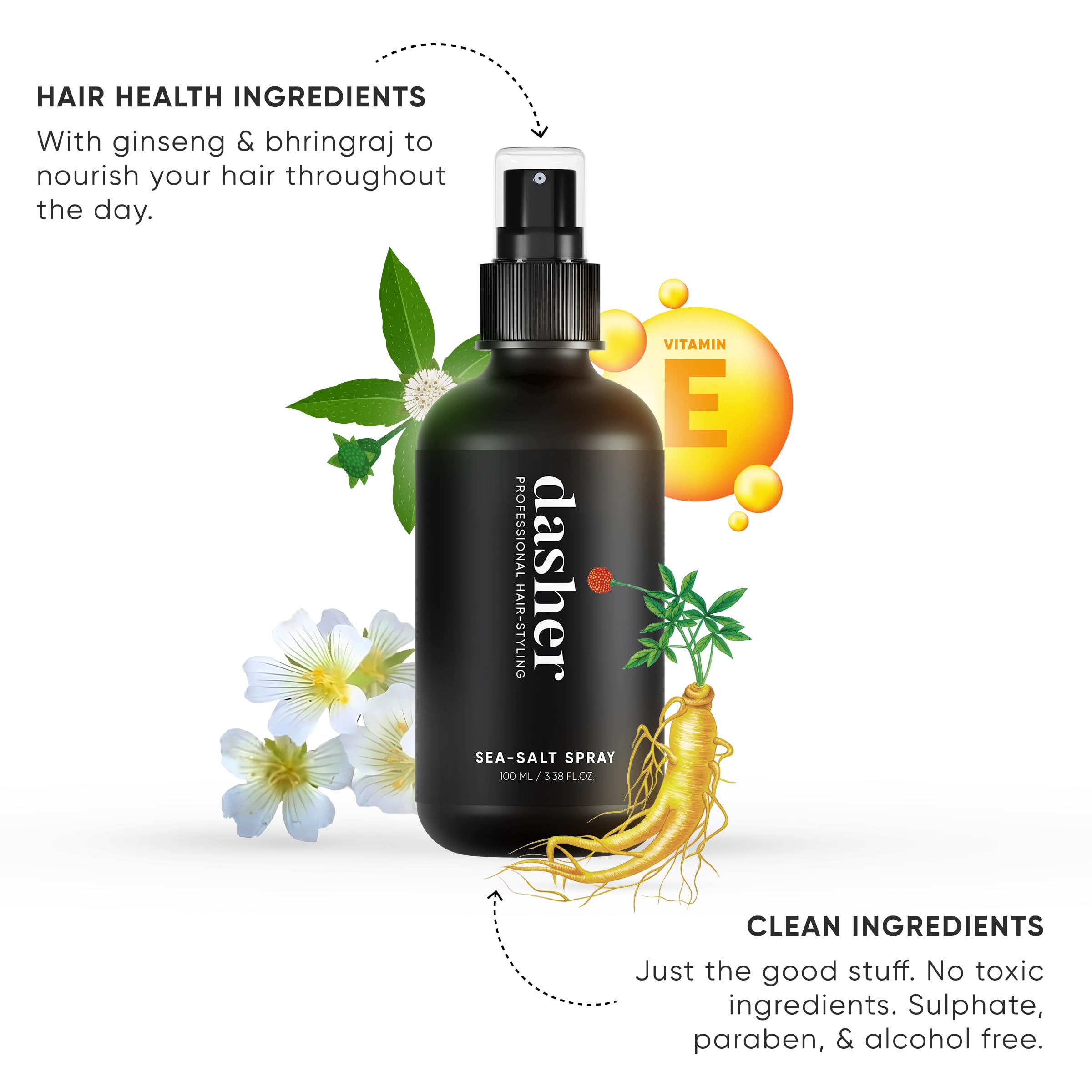 Dasher Sea Salt Spray (100 ML) for Voluminous, Textured & Smooth Hair - Infused with Bhringraj & Vitamin E | Hair Styling Product for Beach Waves & Everyday Volume | Pack of 1