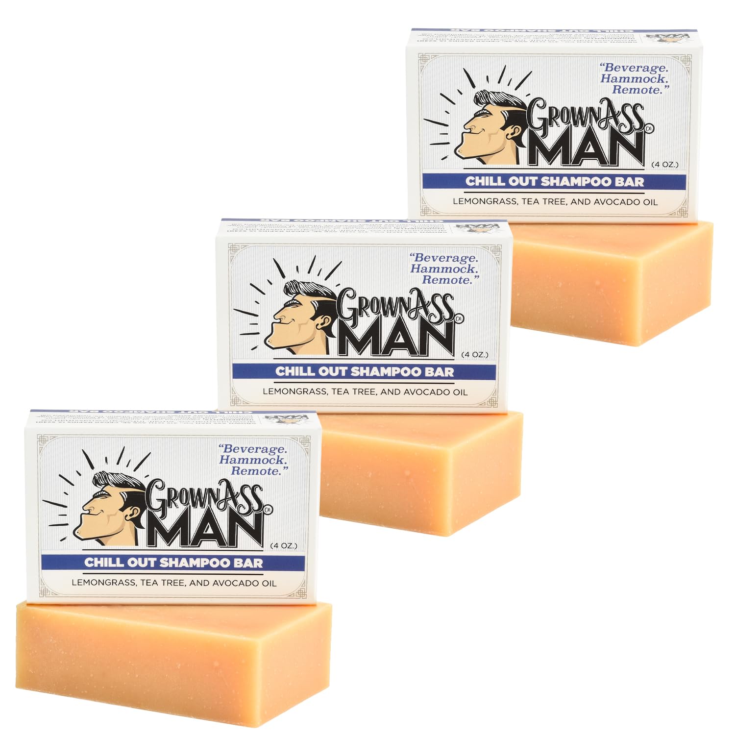 **Natural Solid Shampoo Bar for Hair, Beard & Body - 3 in 1 Organic & Plastic-Free, Rich Lather for All Hair Types, 4oz (Chill Out Scent, 3-Pack) – Eco-Friendly Travel & Zero Waste Bathroom Essential**