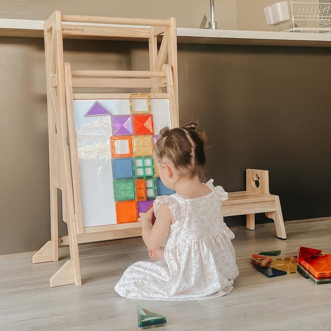 JALA Deluxe Adjustable Montessori Learning Tower for Toddlers - Solid Wood Step Stool with Safety Rail & Duck Handle - Perfect for Kitchen, Baking, and Playtime Independence