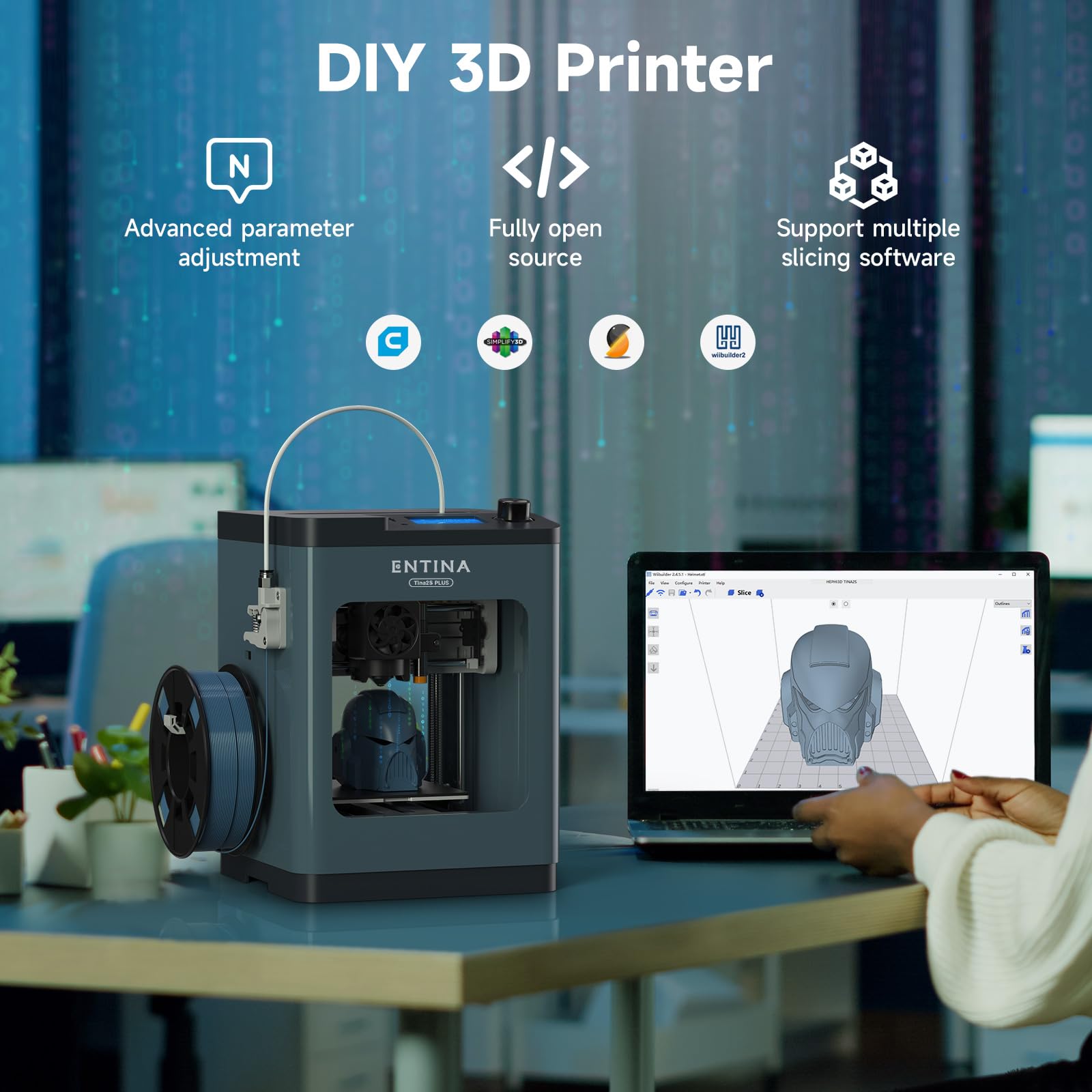 Tina2 Plus 3D Printer - 250mm/s High Speed, Auto Leveling FDM Mini 3D Printer with Spring Steel Platform | Fully Assembled WiFi 3D Printer for Kids, Beginners & Home Use | Perfect for DIY Projects, School STEM Learning & Small Home Creations