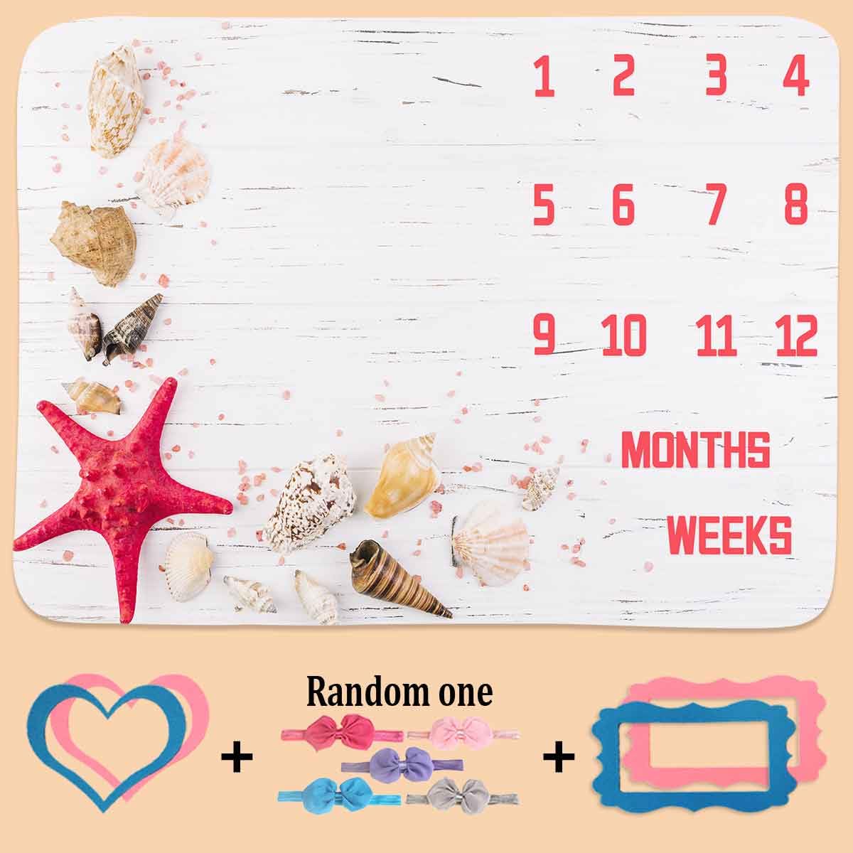 Boho Milestone Baby Blanket for Newborn Photography - 48x40 Inch Sea Shell Design with 1-12 Month Markers, Includes 4 Frames & Headband (BTXTPH914) - Perfect for Monthly Baby Photos, Nursery Decor and First Birthday Gifts