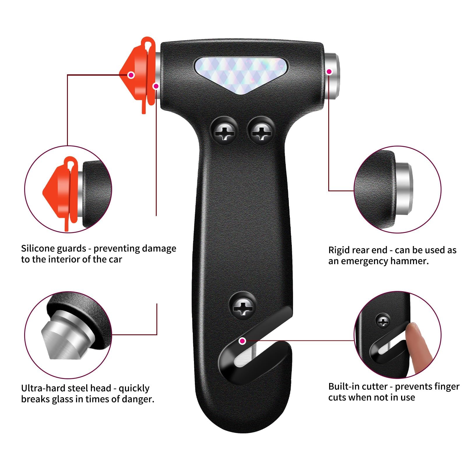 Emergency Car Escape Tool - 2-in-1 Window Breaker & Seatbelt Cutter | Life-Saving Vehicle Safety Device for Accidents | Compact Car Emergency Kit Essential (Pink) - Perfect for Road Trips, Storms & Emergency Situations