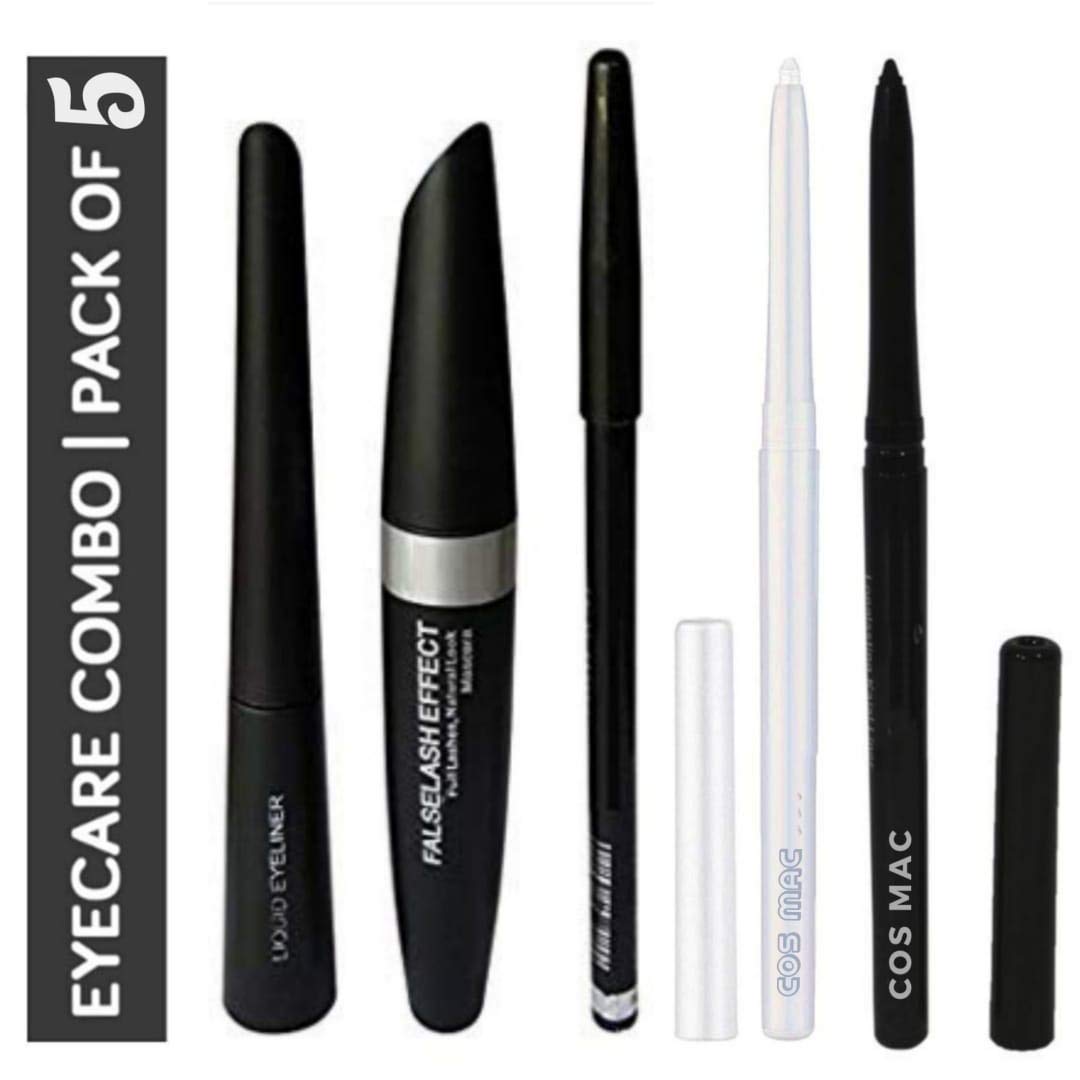 Professional Waterproof Eyeliner, Mascara & Eyebrow Pencil Set with Black & White Kajal - 5 Piece Long Lasting Eye Makeup Kit for Day & Night Wear | Perfect for Parties, Weddings & Daily Use