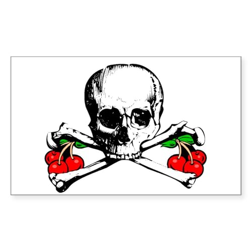White - Rockabilly Cherries, Skull & Crossbones Sticker (R