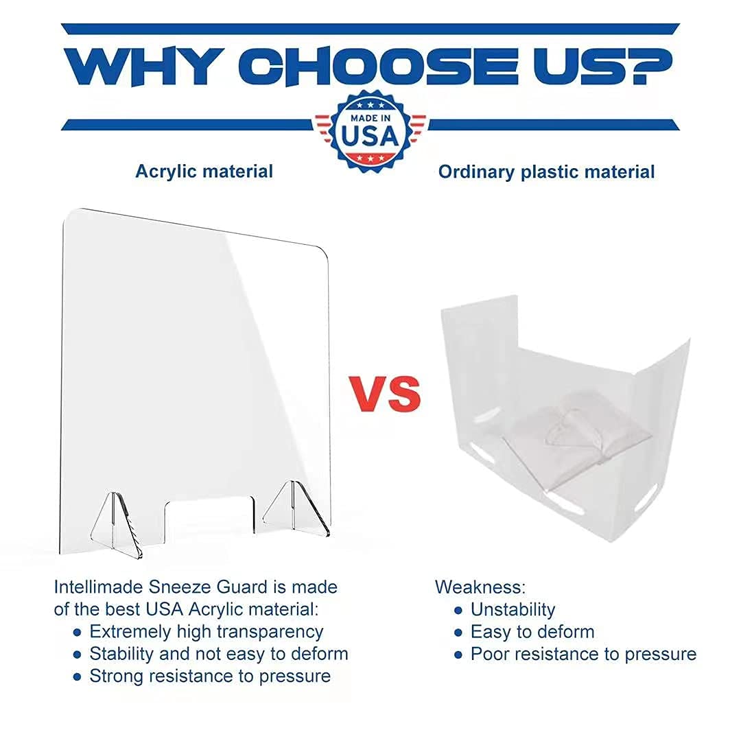 Clear Acrylic Sneeze Guard Shield - Freestanding Plexiglass Barrier for Desk, Counter & Table Protection | Perfect for Offices, Restaurants & Retail Stores | Transparent Safety Screen for Social Distancing