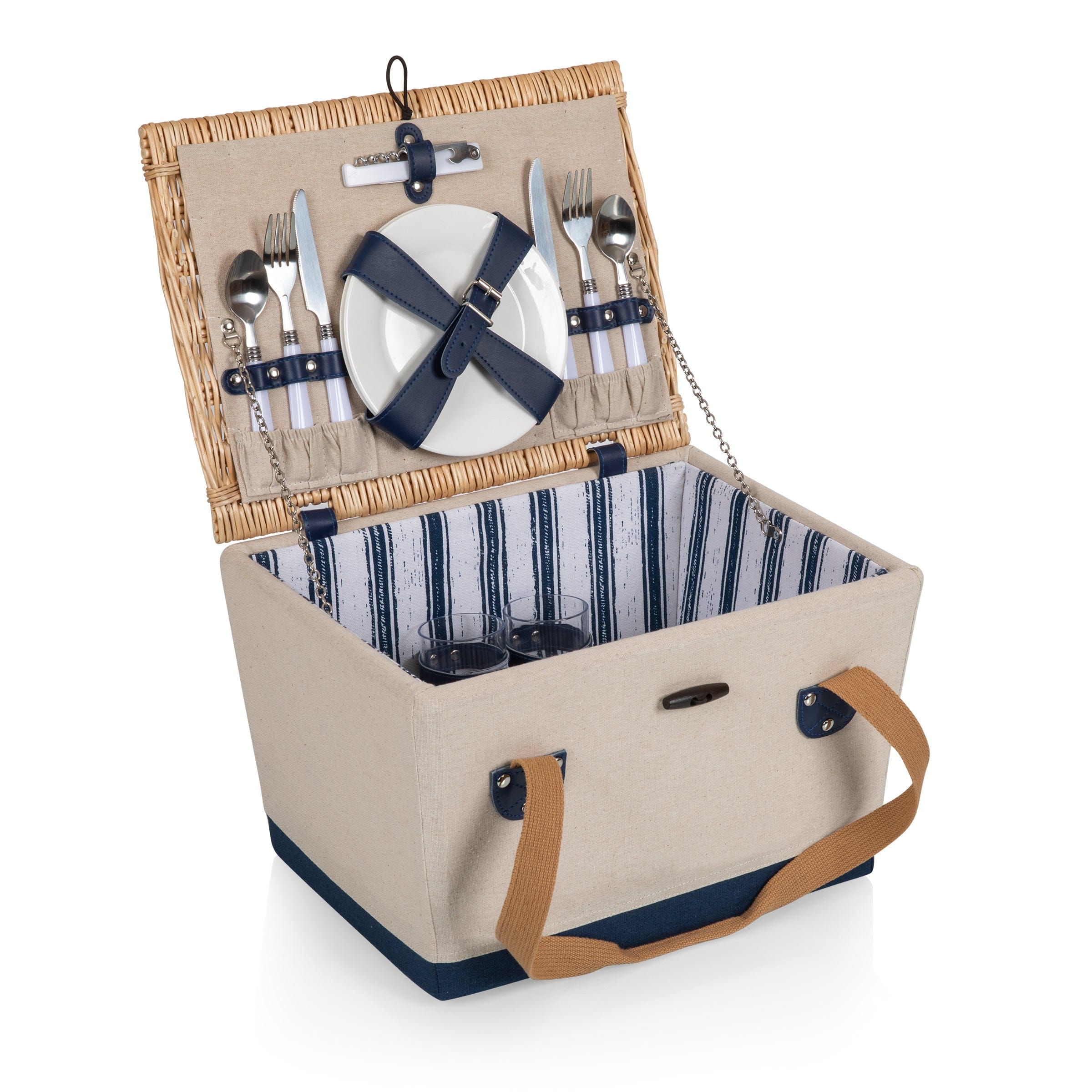 Premium Wooden Picnic Basket with Removable Insulated Cooler - Perfect for Beach, Park, and Outdoor Dining - Ideal for Romantic Picnics, Family Gatherings & Camping Trips