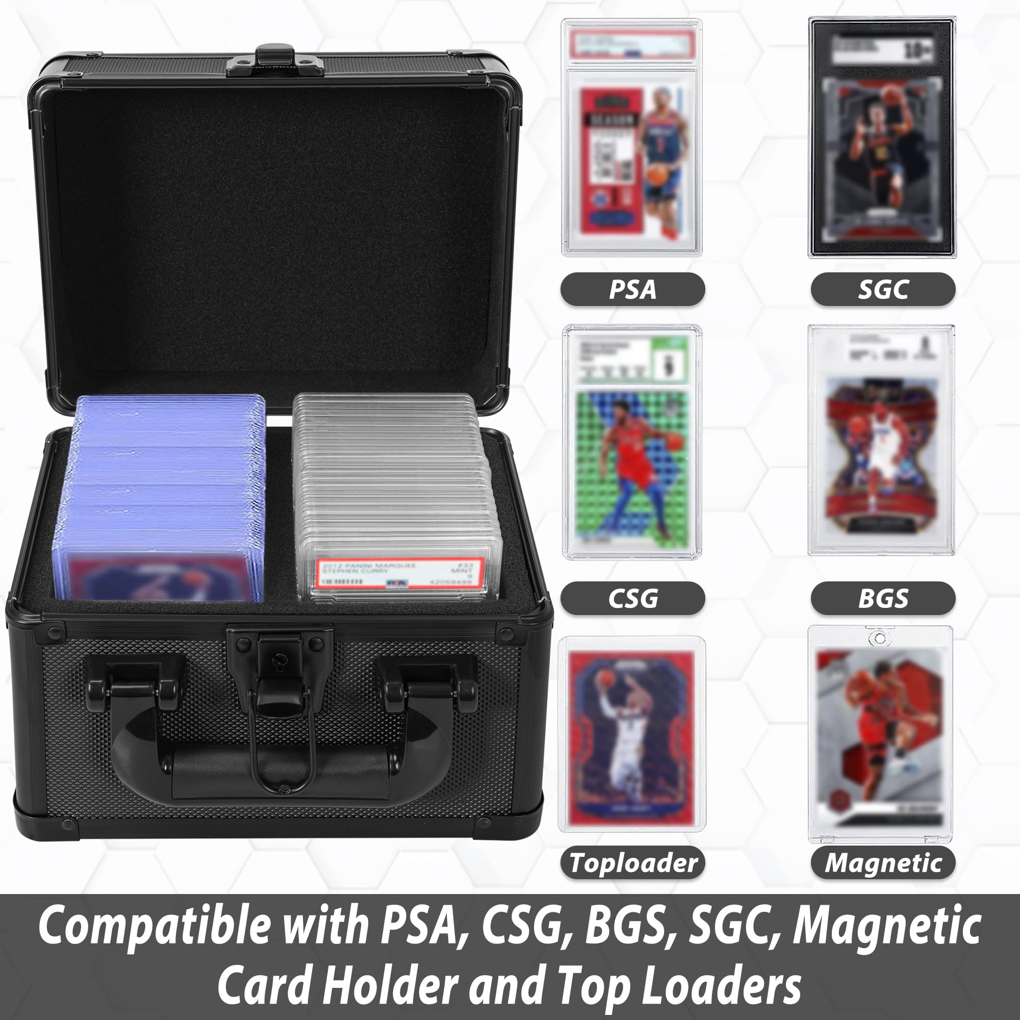 OUUTMEE Aluminum Alloy Graded Card Storage Case - Holds 50 PSA, CSG, BGS & Top Loader Slabs - Premium Sports Trading Card Protector for Collectors | Perfect for Display, Organization & Safekeeping of Valuable Cards