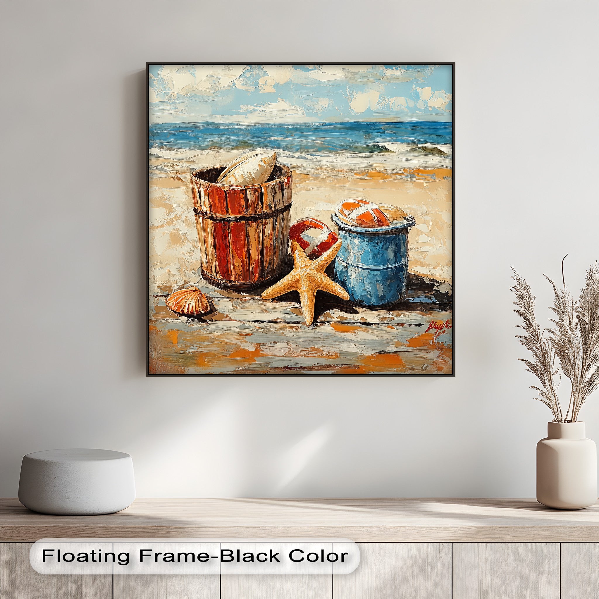 Vibrant Coastal Bucket Scene Canvas Prints - Beach Wall Art Decor for Living Room, Bedroom & Office - Perfect for Coastal, Nautical & Beach House Themes