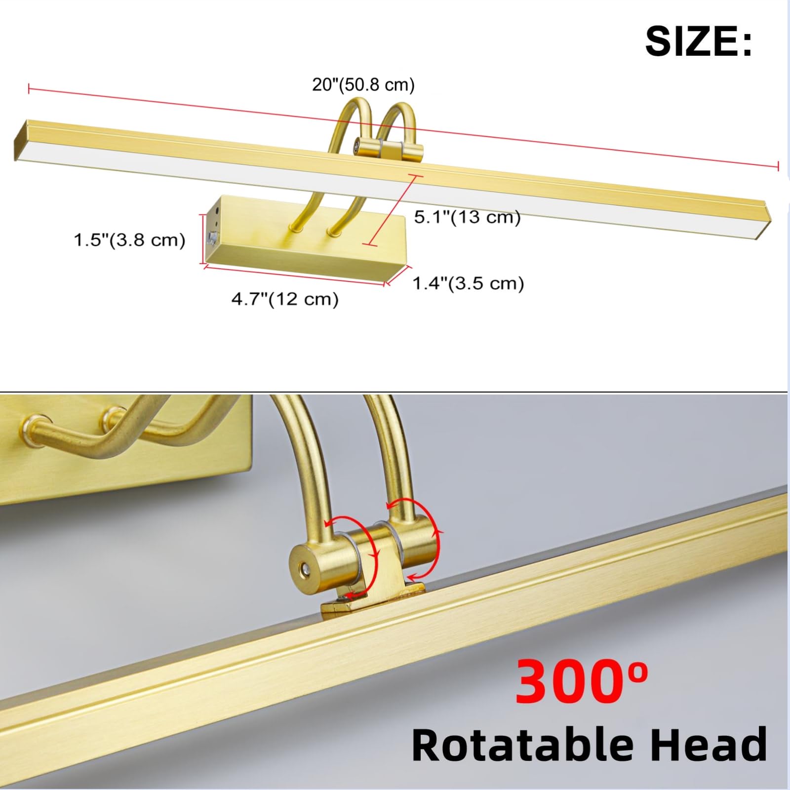 Rechargeable Battery Operated Picture Light with Remote - 60 LED Dimmable Wireless Wall Art Light for Paintings, 20 Inch Brass Gallery Lighting | Perfect for Home Decor, Museum Displays & Artwork Illumination