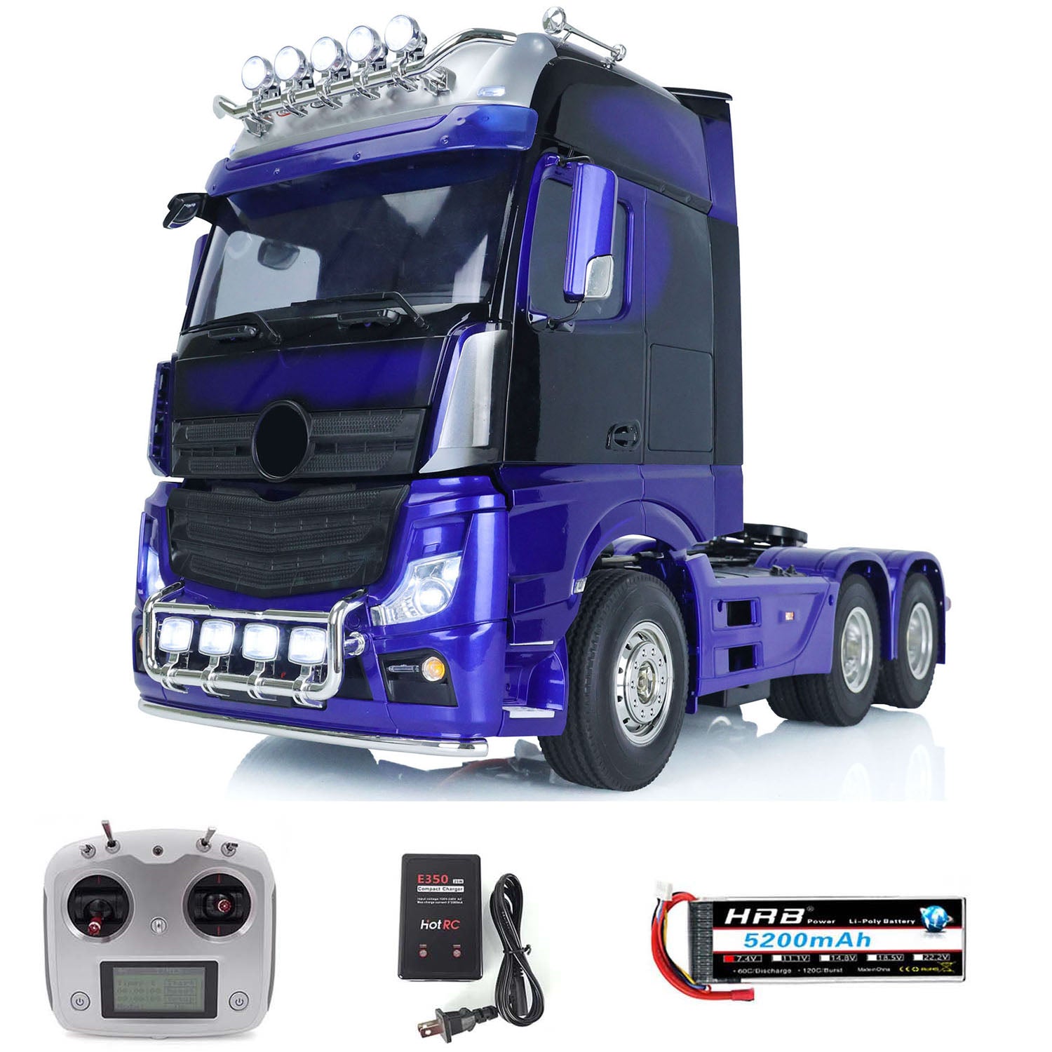 1/14 Scale Three Axles 6x4 RC Tractor Truck - Painted Assembled Model with Motor, ESC, Servo, Sound & Warning Lights | Remote Control Construction Vehicle for Adults & Kids | Perfect for Off-Road Play, Collection & Display