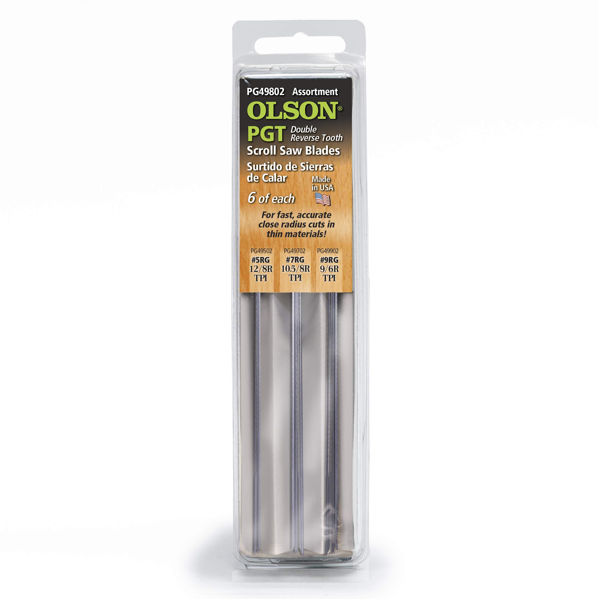 OLSON SAW PG49802 Precision Ground Scroll Saw Blades - 5 Pack for Woodworking, Metal Cutting & DIY Craft Projects - Ultra Sharp & Durable for Detailed Cuts