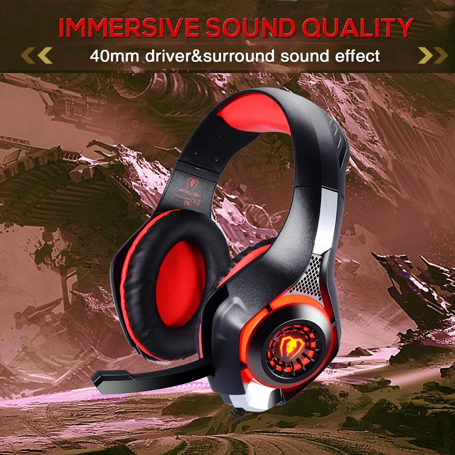 Wireless Stereo Gaming Headset for PS4, Xbox One, PC & Laptop - Over-Ear Headphones with Noise-Canceling Mic & RGB LED Lights (Red) - Perfect for Online Gaming, Streaming & Virtual Meetings