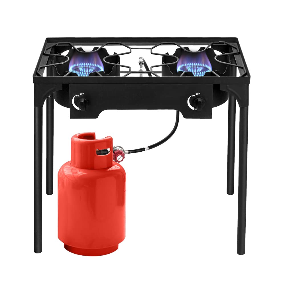 Portable High Pressure Propane Gas Camp Stove - Outdoor Cast Iron Cooking Burner for Camping, Backpacking, Patio & BBQ (Black) - Perfect for Grilling, Boiling & Outdoor Cooking Adventures