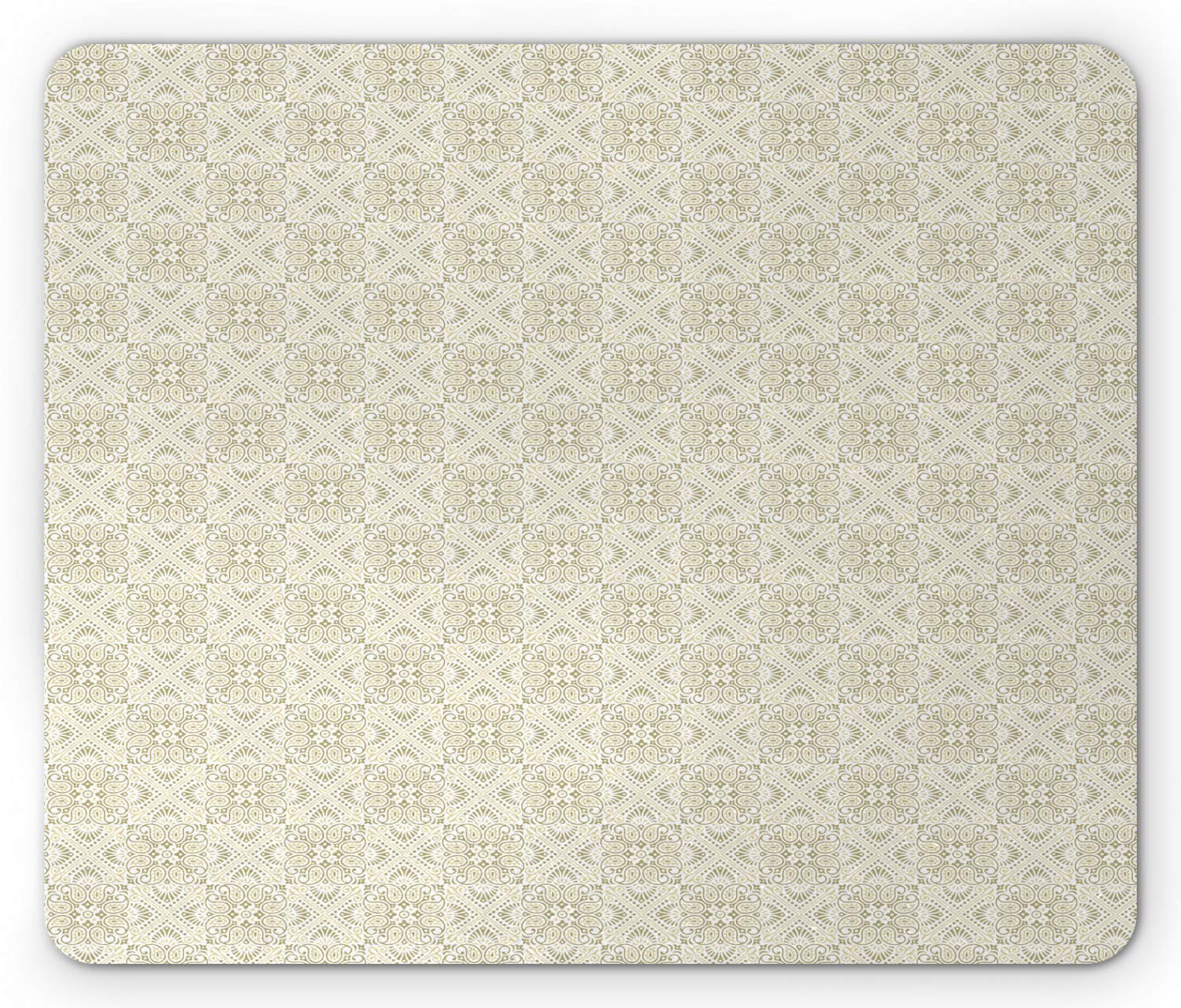 Ambesonne Oriental Mouse Pad - Paisley Inspired Design with Soft Tone Motifs, Non-Slip Rubber Base, Standard Size (Grey Yellow Dark Tan) - Perfect for Office, Gaming & Home Computer Use