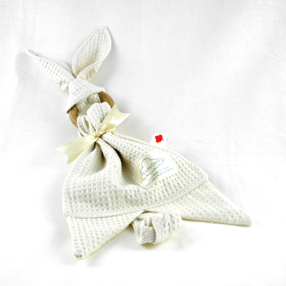 Cozy Care Soothing Bunny Plush Toy with Soft Cotton Waffle Fabric - Perfect Baby Shower Gift & Toddler Comfort Companion for Sleep, Travel and Anxiety Relief