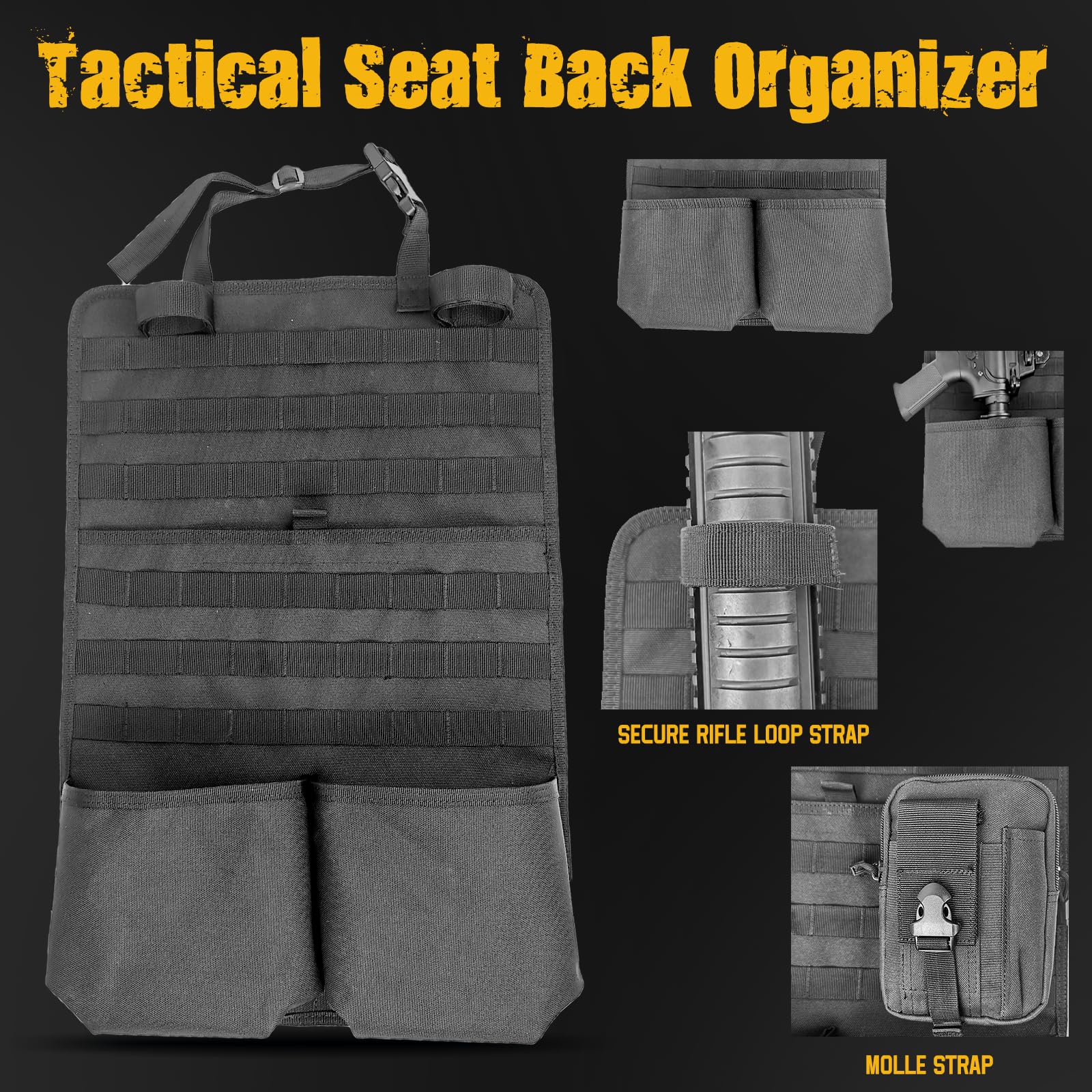2 Pack Tactical Car Seat Back Organizer with Molle Panel - Universal Truck Gun Rack for SUV & Pickup - Perfect for Hunting Gear, Tools & Vehicle Accessories Storage - Ideal for Outdoor Adventures & Road Trips