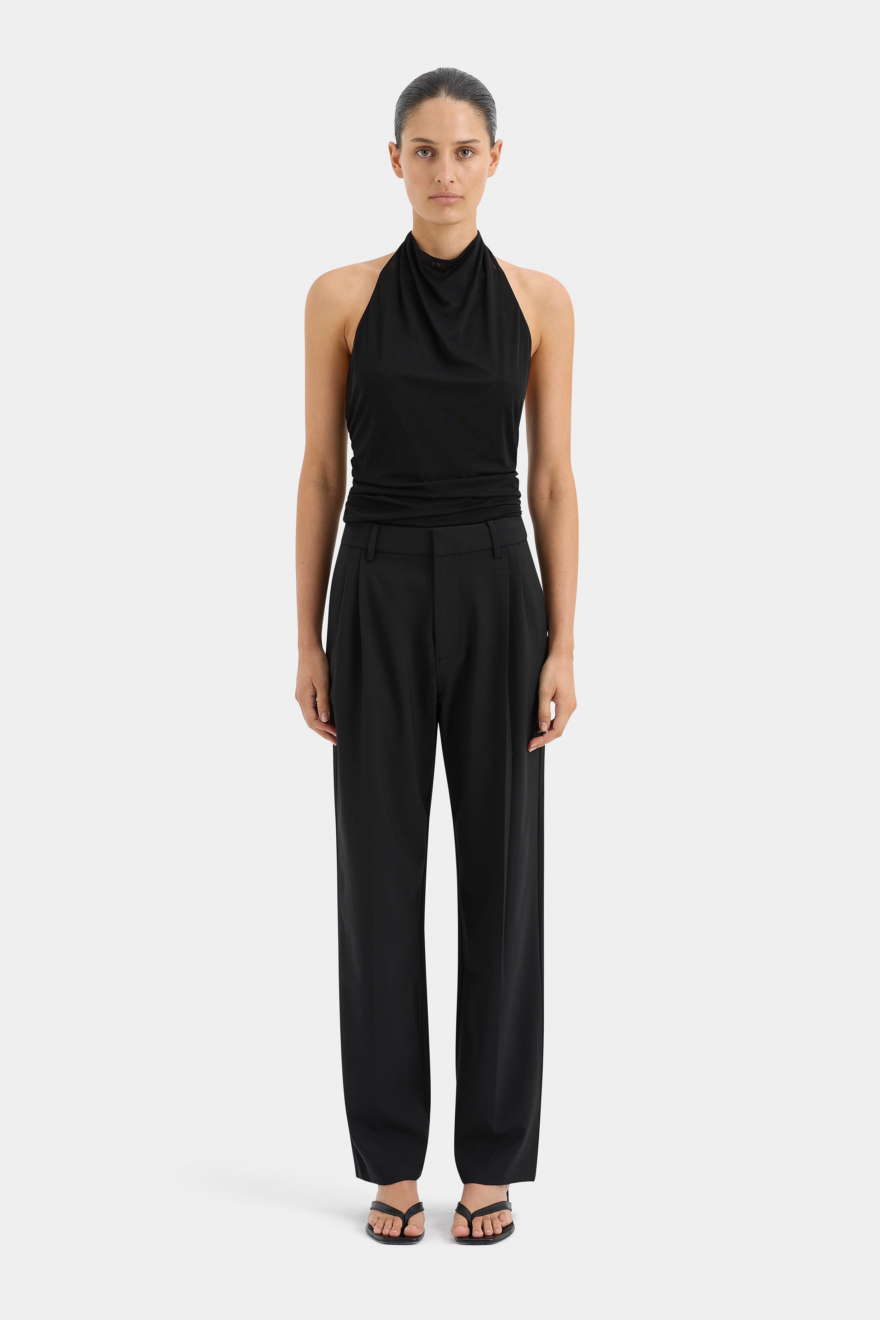 Leni Women's Black Dress Pants - Slim Fit High Waist Office Work Trousers for Business Casual & Professional Wear
