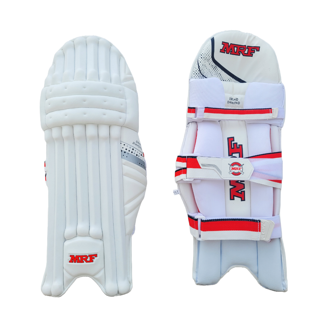 MRF Grand Diamond Adult Cricket Batting Pads - White - Lightweight Protective Leg Guards for Cricket Practice & Matches - Perfect for Professional & Amateur Players