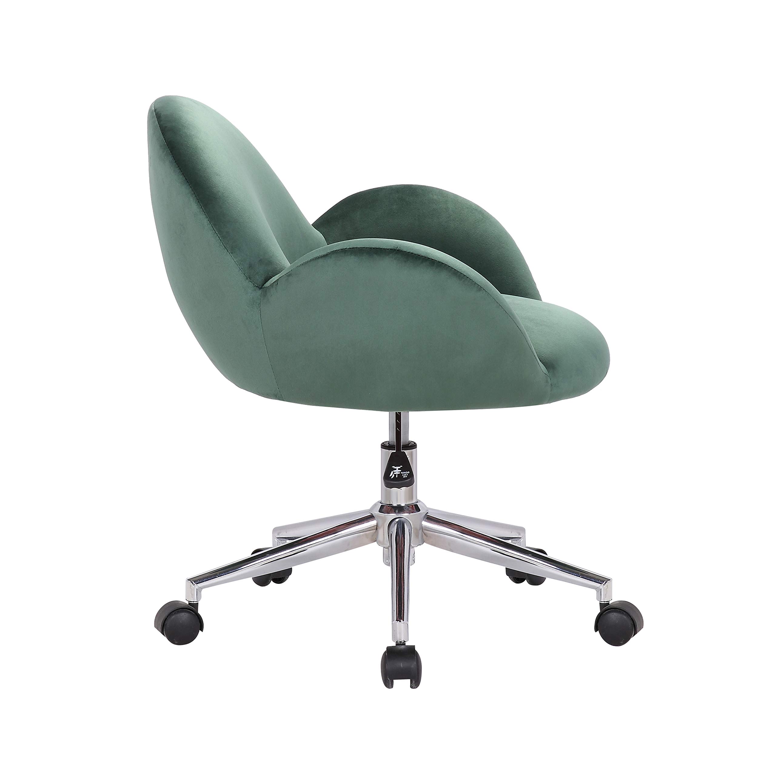 Porthos Home Quon Swivel Office Chair - Soft Velvet Upholstery, Adjustable Height, Rounded Low Back & Chrome Metal Base with Castor Wheels - Ergonomic Desk Chair for Home Office, Study Room or Workspace