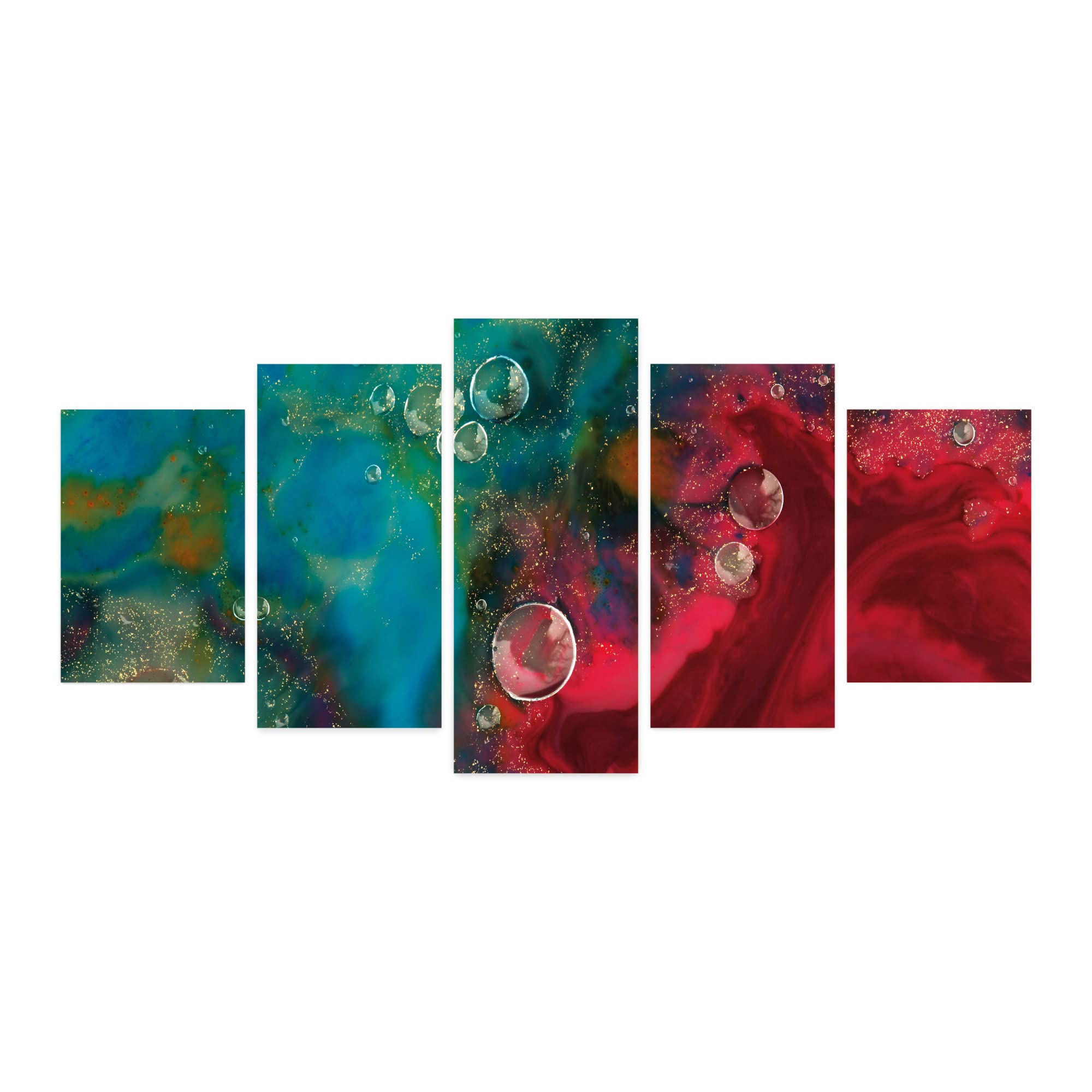 Ambesonne Abstract Watercolor Wall Art - 5 Panel Acrylic Glass Painting with Oil Splash & Bubble Wave Design in Petrol Blue & Maroon - Modern Home Decor for Living Room, Bedroom, Dorm (60