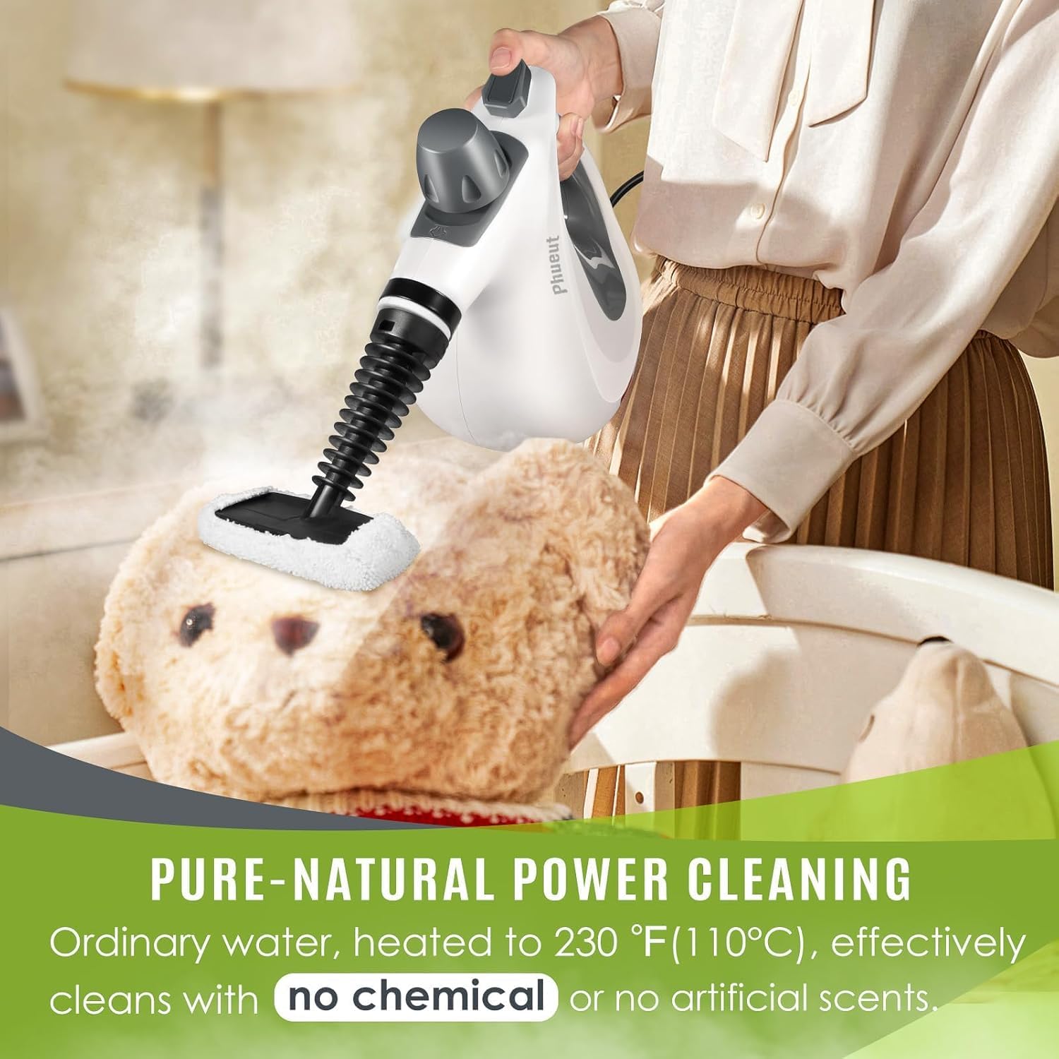 Pressurized Handheld Multi-Surface Natural Steam Cleaner with 12 Accessories - Multi-Purpose Home Steamer for Floors, Upholstery, Grout & Car Detailing | Perfect for Deep Cleaning Kitchens, Bathrooms & Auto Interiors