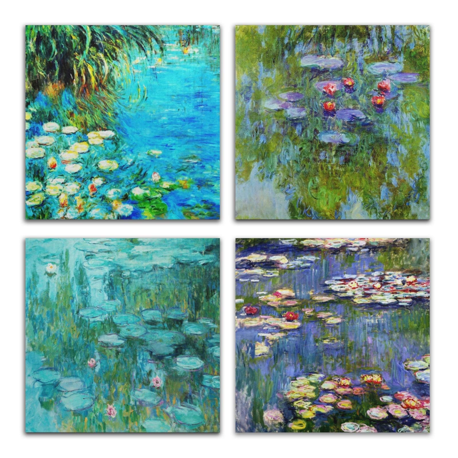 Monet Painting Canvas Wall Art - 4 Panel Set for Home Decor, Bedroom & Living Room Wall Artwork (9.84x9.84 Inches) | Perfect for Housewarming Gifts & French Impressionist Style Interior Design