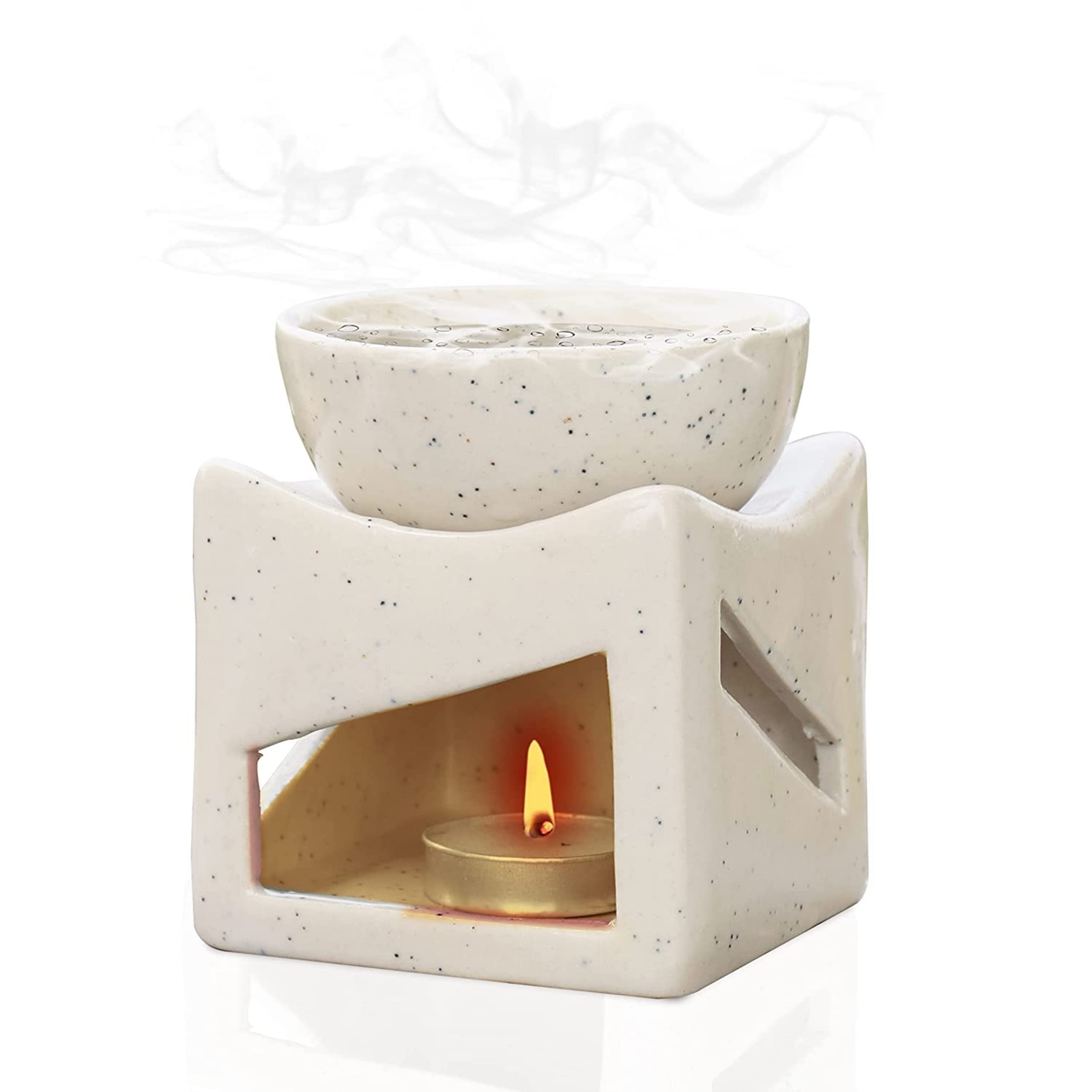 Pure Source India Ceramic Clay Candle Operated Aroma Diffuser - Extra Large 4 Inch Oil Burner Bowl with Tealight (White Dotted) - Perfect for Home Aromatherapy, Yoga Meditation & Relaxation Spaces