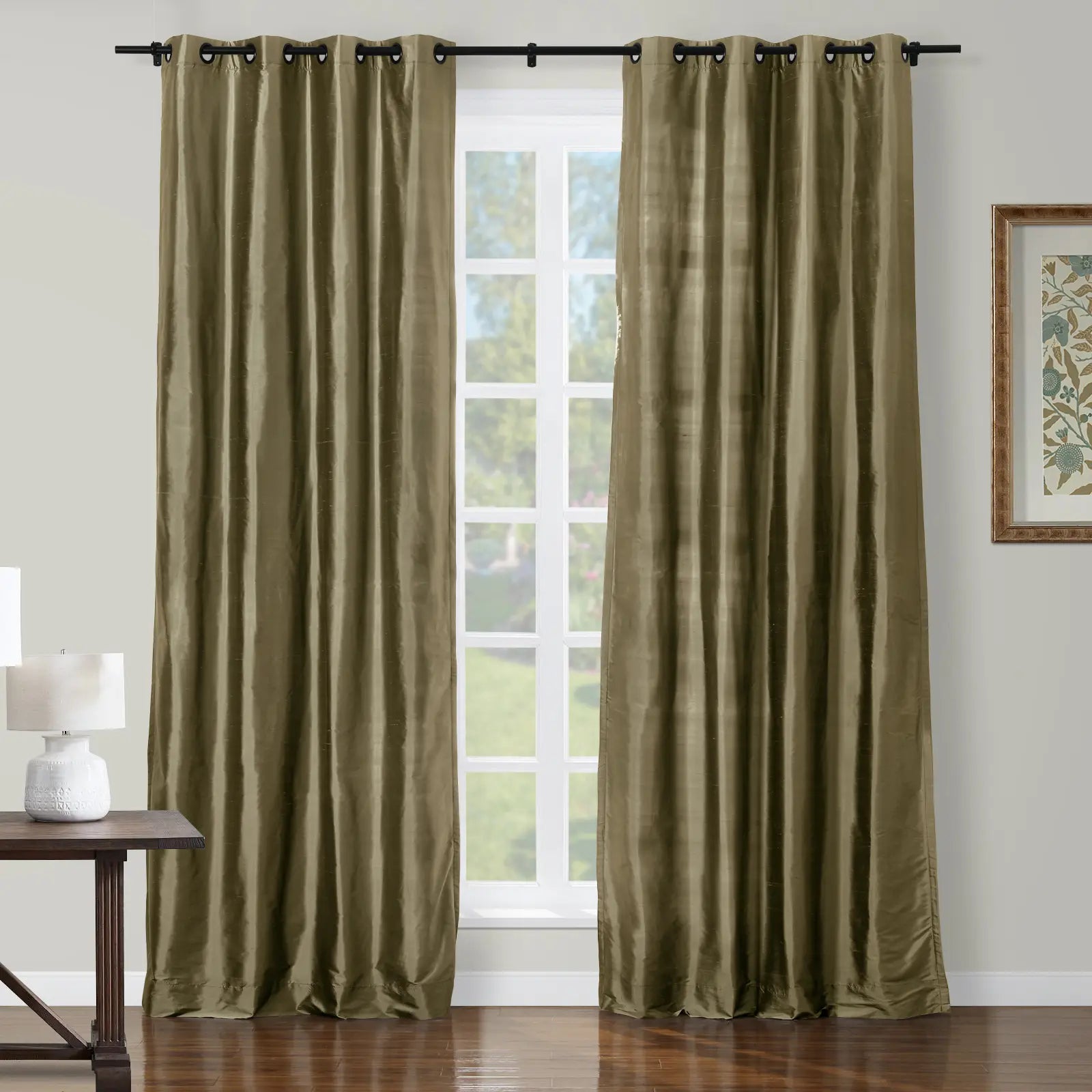 Selman Dupioni Silk Drapery Grommet Curtains - Luxury Silk Window Treatments for Living Room & Bedroom