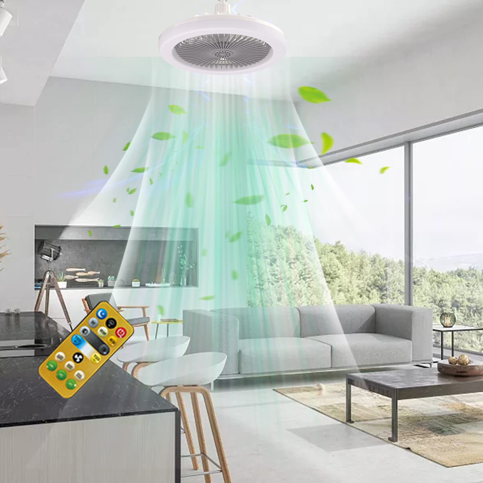 Low Profile Ceiling Fan with Lights and Remote Control - Enclosed Hidden Electric Fan Light for Bedroom, Kitchen, Living Room (White) - Perfect for Home Cooling and Stylish Lighting