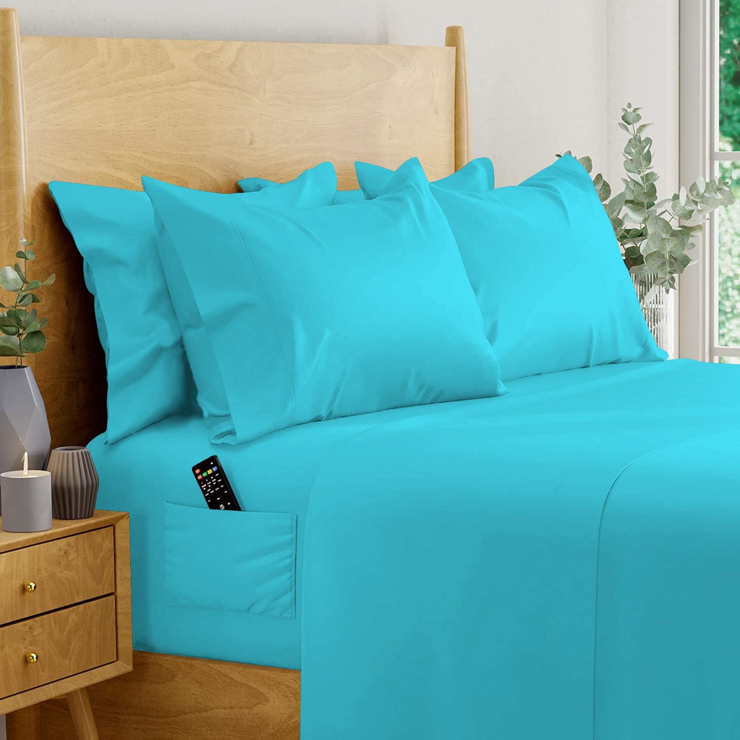 Luxury 800 Thread Count 100% Egyptian Cotton 4-Piece Sheet Set - Twin Size, Turquoise Blue - Ultra Soft Deep Pocket Fitted Sheet (8
