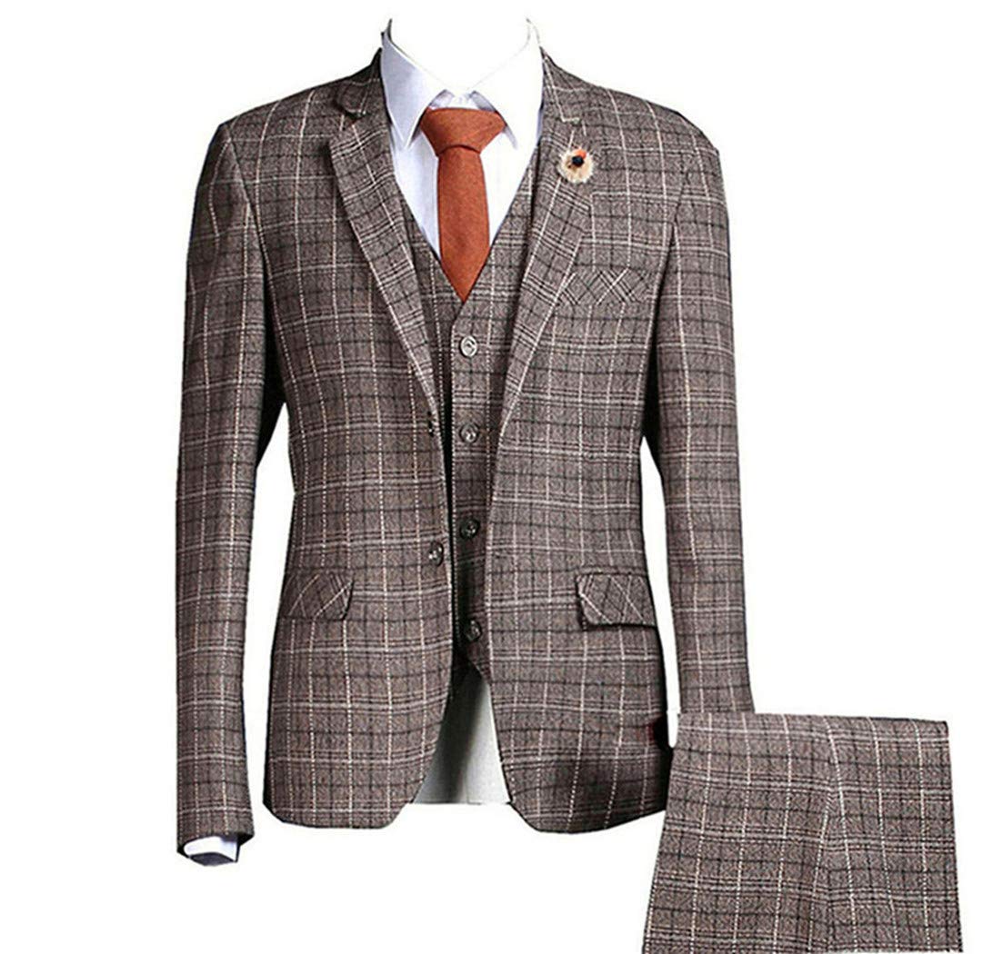 Men's 3-Piece Gangster Pinstripe Checkered Suit Set - Classic Fit Single Breasted Blazer & Flat Front Pants for Formal Events, Weddings & Vintage Style