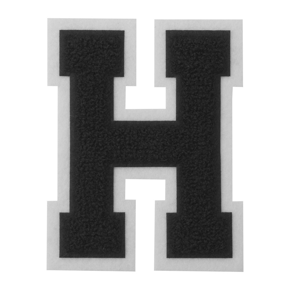 Black on White 4.5 Inch Chenille Varsity Letter Patch - Heat Seal & Sew On for Jackets, Hats, Bags - Perfect for DIY Customization, School Spirit, Sports Team Apparel