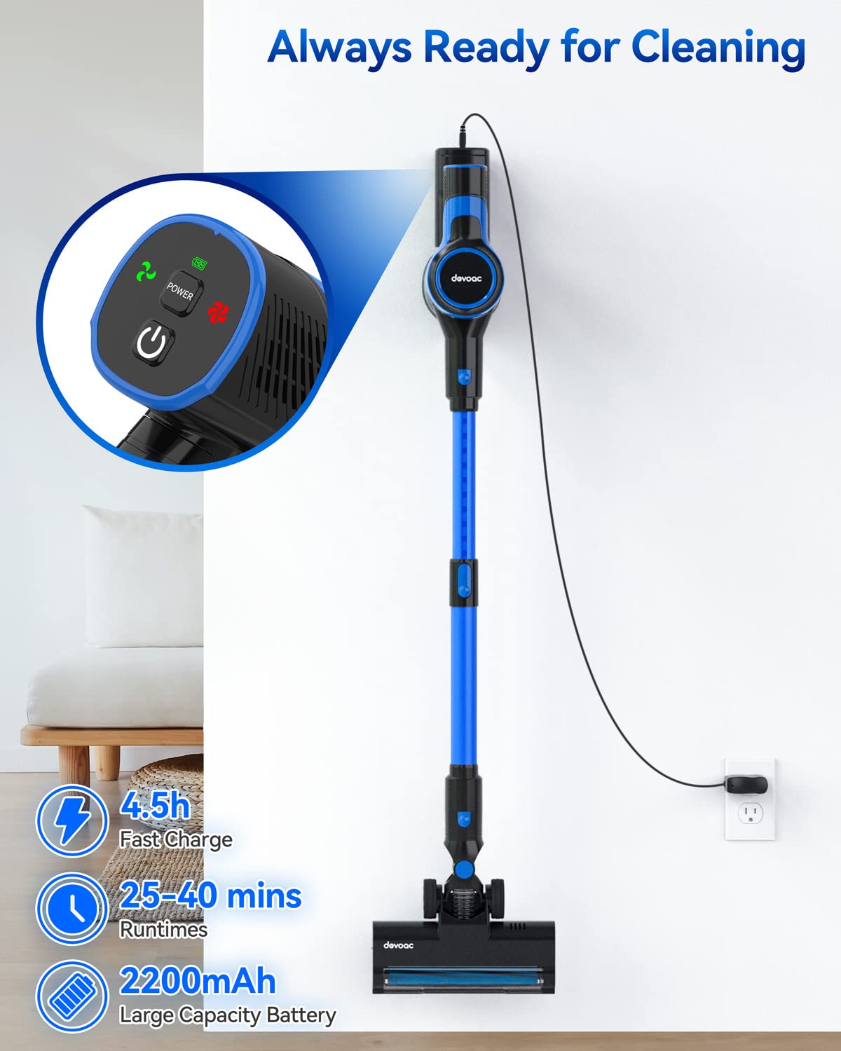 DEVOAC Cordless Vacuum Cleaner - Lightweight 6-in-1 Handheld Stick Vacuum with Powerful Suction, Rechargeable Battery for Carpets, Hard Floors & Pet Hair | Perfect for Home Cleaning, Car Detailing & Pet Owners