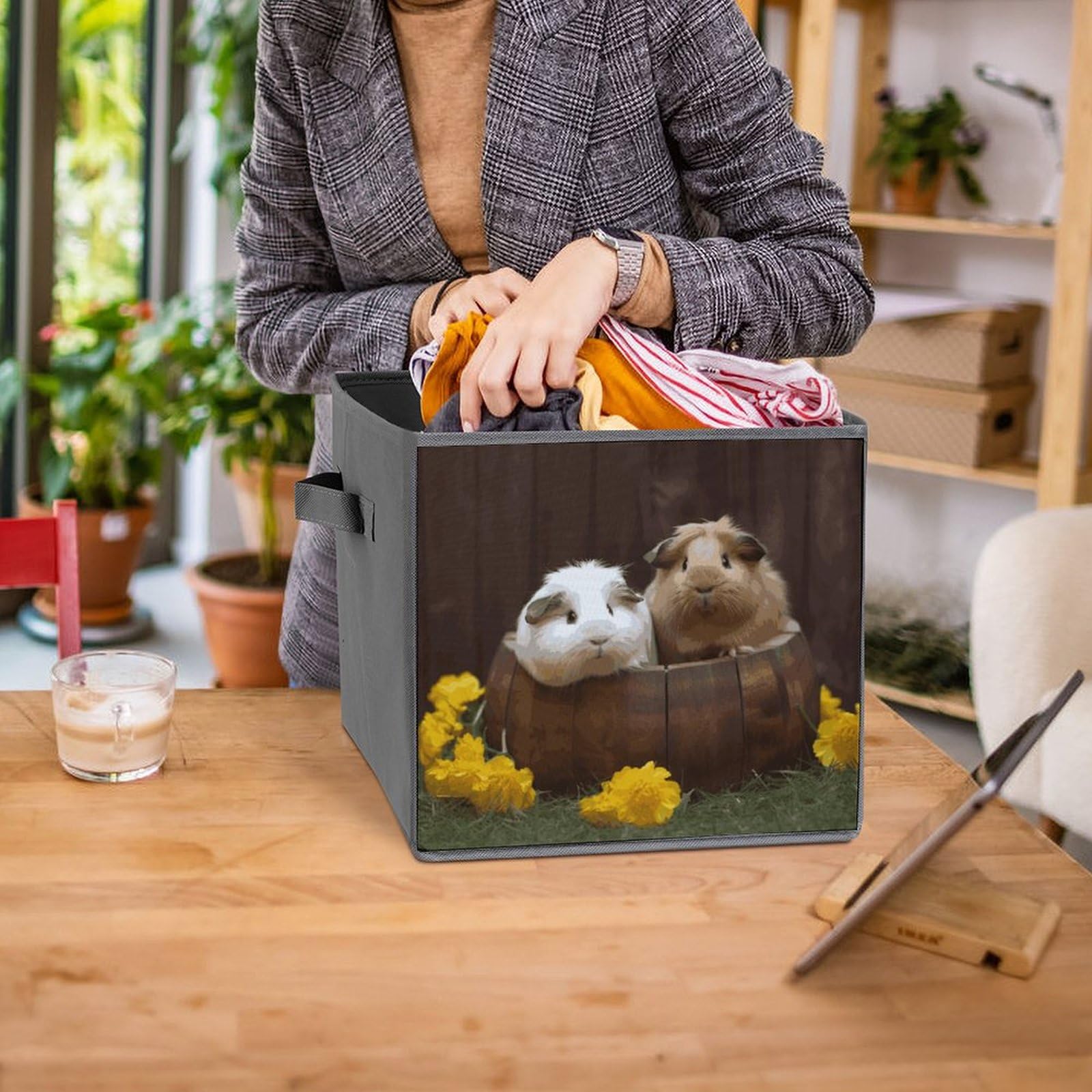 1PCS Collapsible Storage Bins for Guinea Pigs - Printed Foldable Storage Containers with Handles, Multi-Functional Organizer Box for Shelves, Home, Office & Pet Supplies Storage | Perfect for Bedroom Closet, Kids Toy Organization & Laundry Room