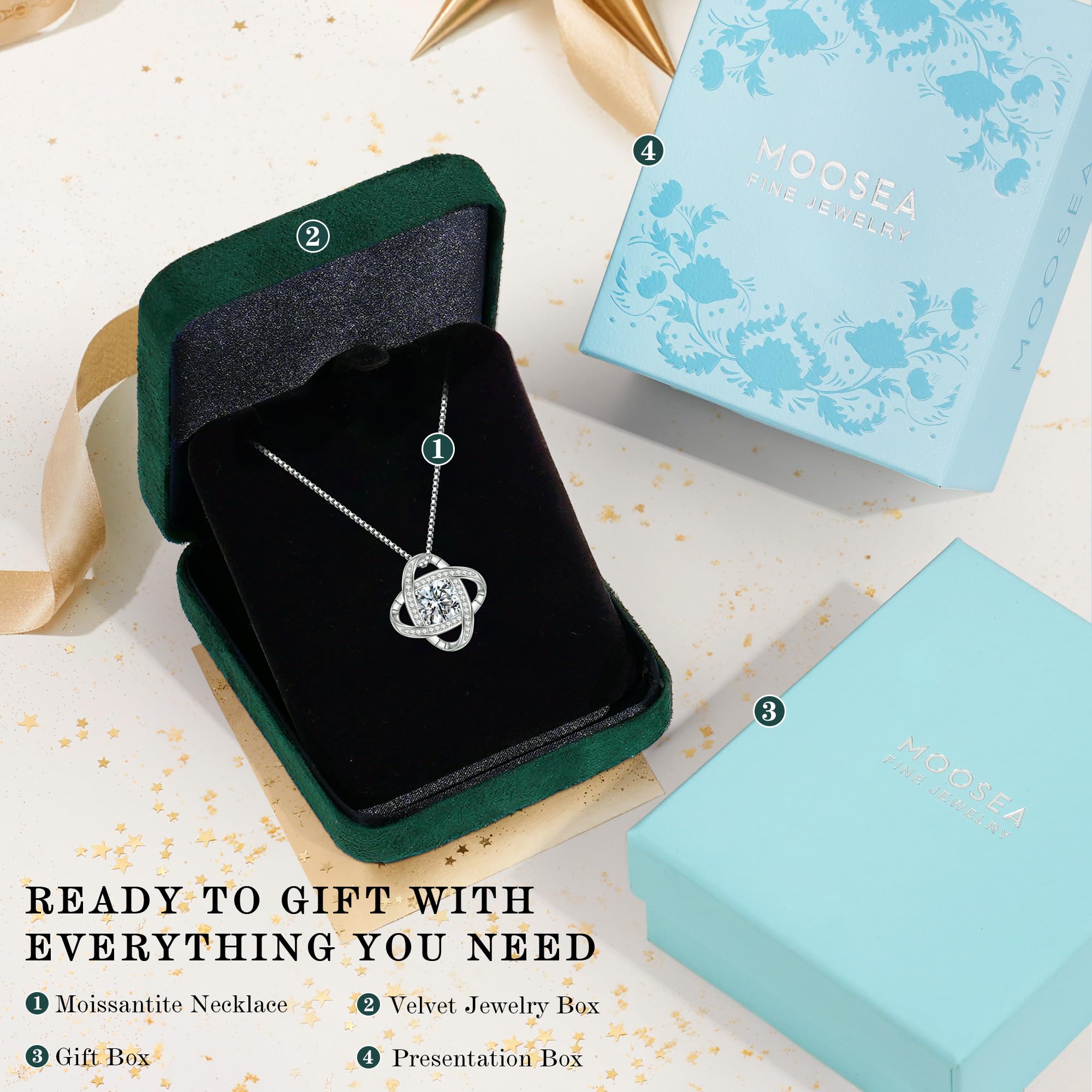 Moissanite Necklace for Women 1-3ct D Color VVS1 - Sterling Silver Love Knot Pendant for Anniversary, Birthday & Gifts