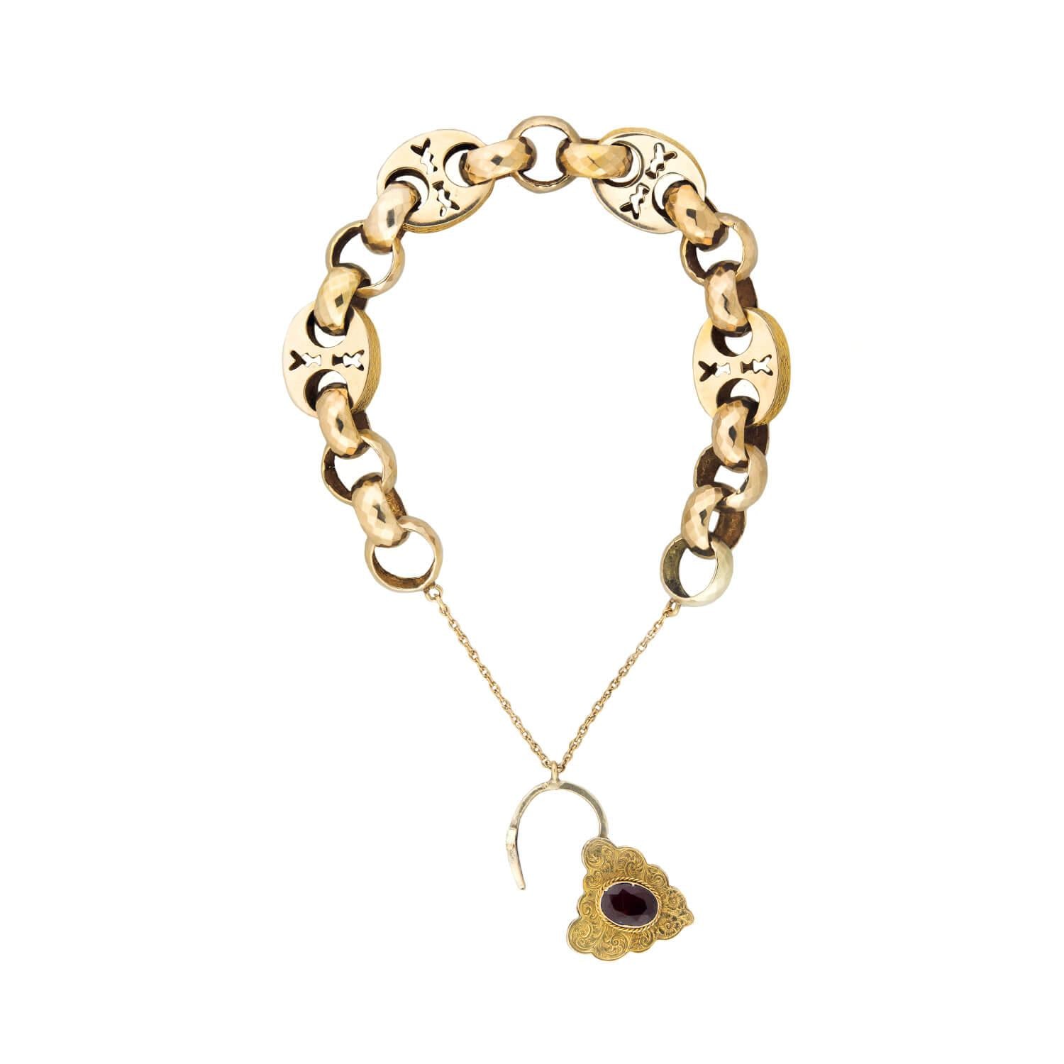 Victorian Style 14k Gold Garnet Mariner Link Padlock Locket Bracelet - Elegant Jewelry Gift for Women, Perfect for Valentine's Day, Anniversary & Special Occasions