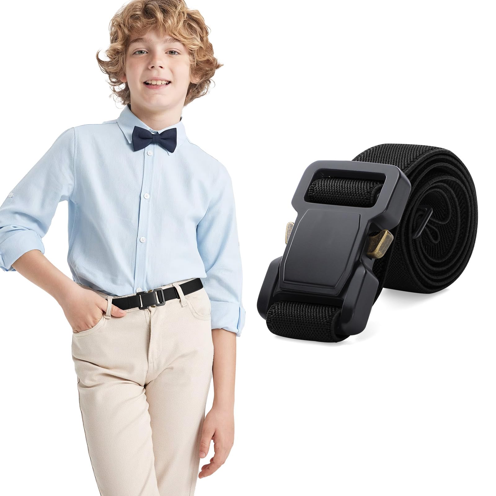 SUOSDEY Boys Elastic Adjustable Belt with Alloy Buckle - Stretchable Waistband for School Uniforms & Daily Wear - Perfect for Toddlers and Kids (Ages 3-10) - Ideal for School, Playdates, and Casual Outfits