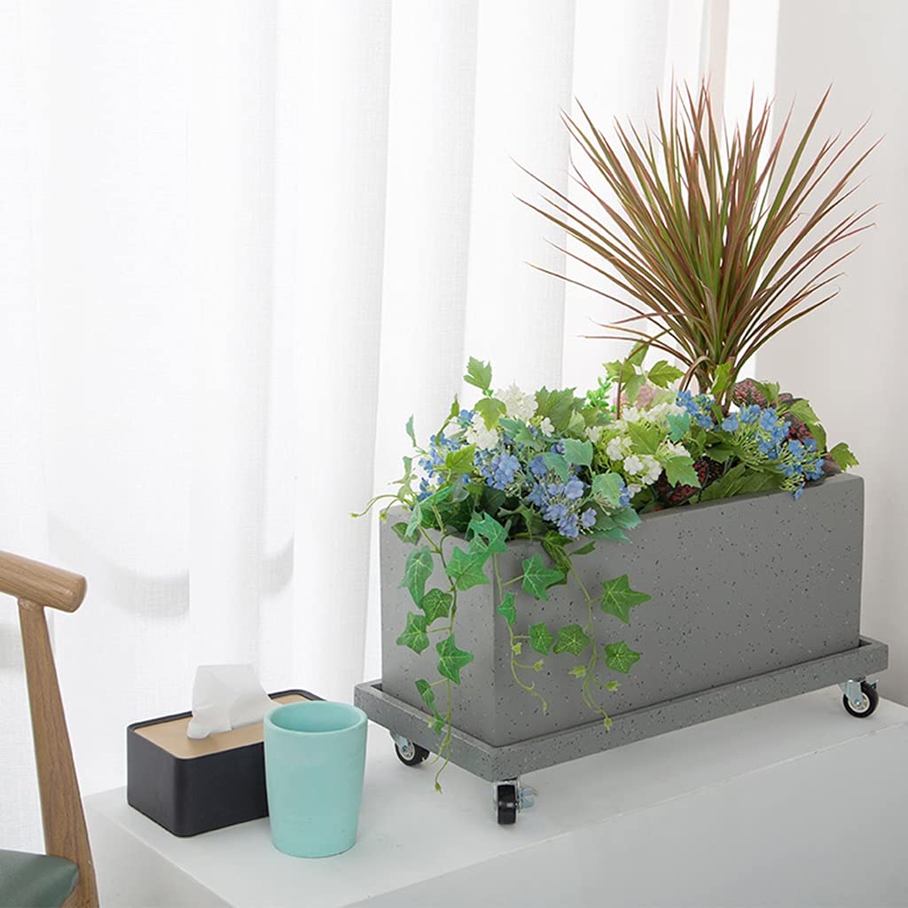 Modern Rectangular Plant Caddy with Wheels - Heavy Duty Mobile Flower Pot Stand (47x24cm, Load Capacity 50-400kg) for Balcony, Garden & Indoor Plant Moving - Stone Texture Design, Color Option B