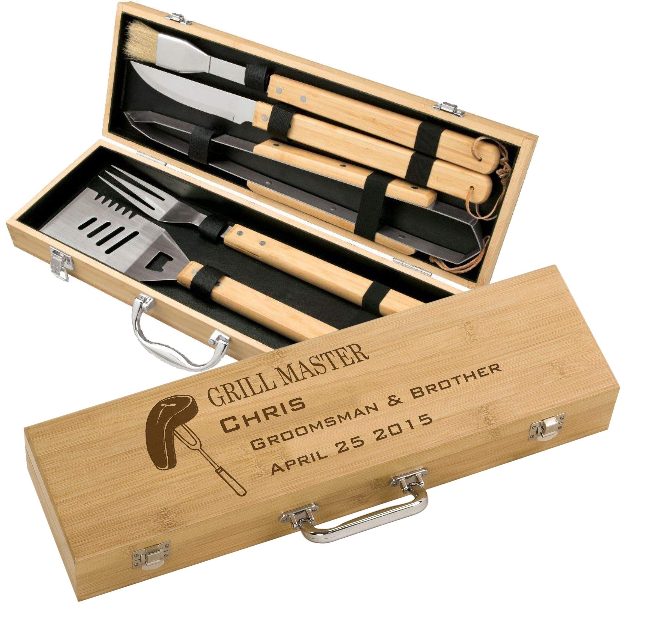 Custom BBQ Grilling Set with 5 Stainless Steel Tools - Personalized Laser Engraved Names & Designs - Perfect Gift for Grill Masters - Ideal for Backyard BBQs, Tailgating & Outdoor Cooking Parties